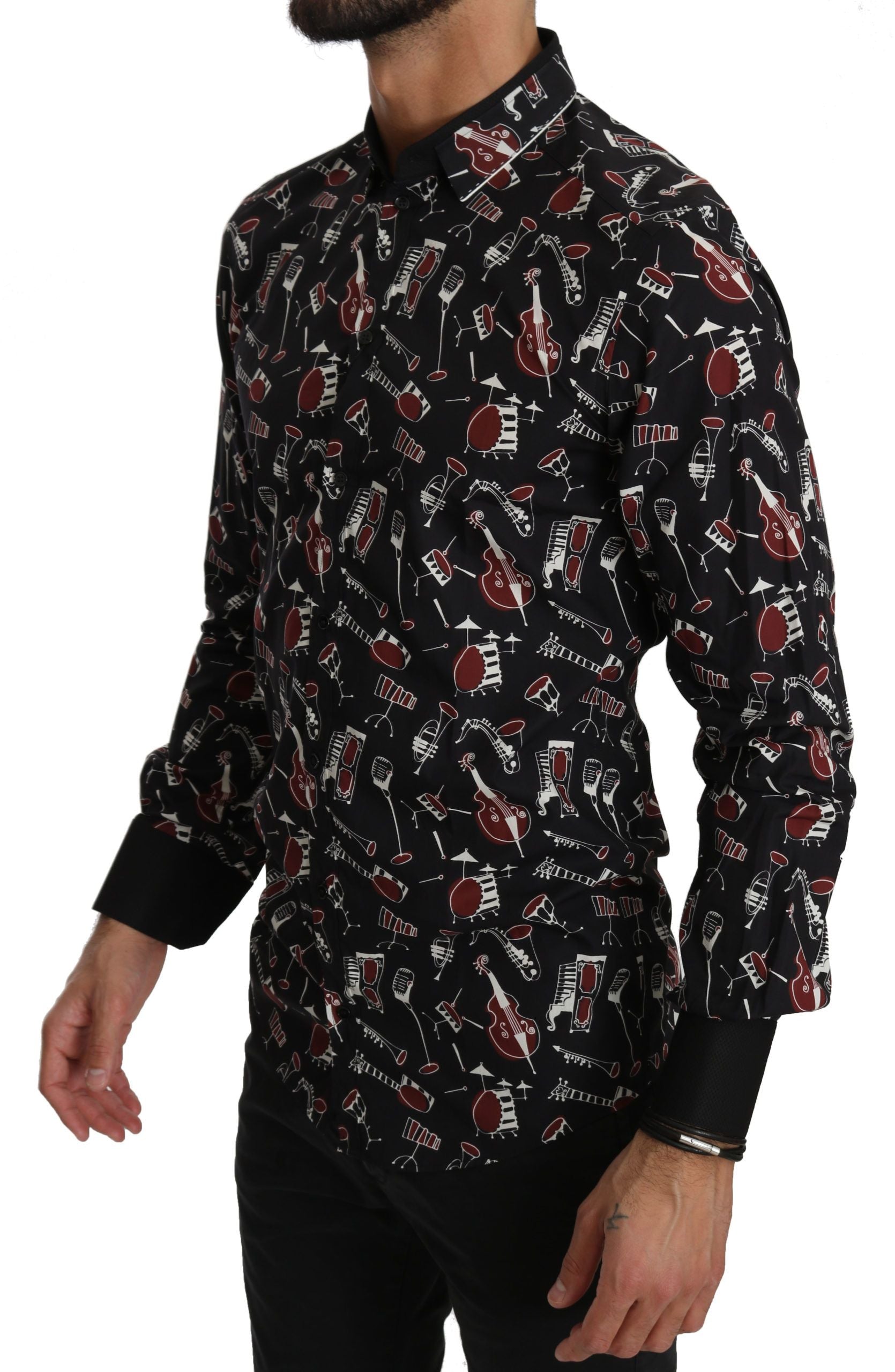 Black Musical Instrument Slim fit Shirt - ventzia