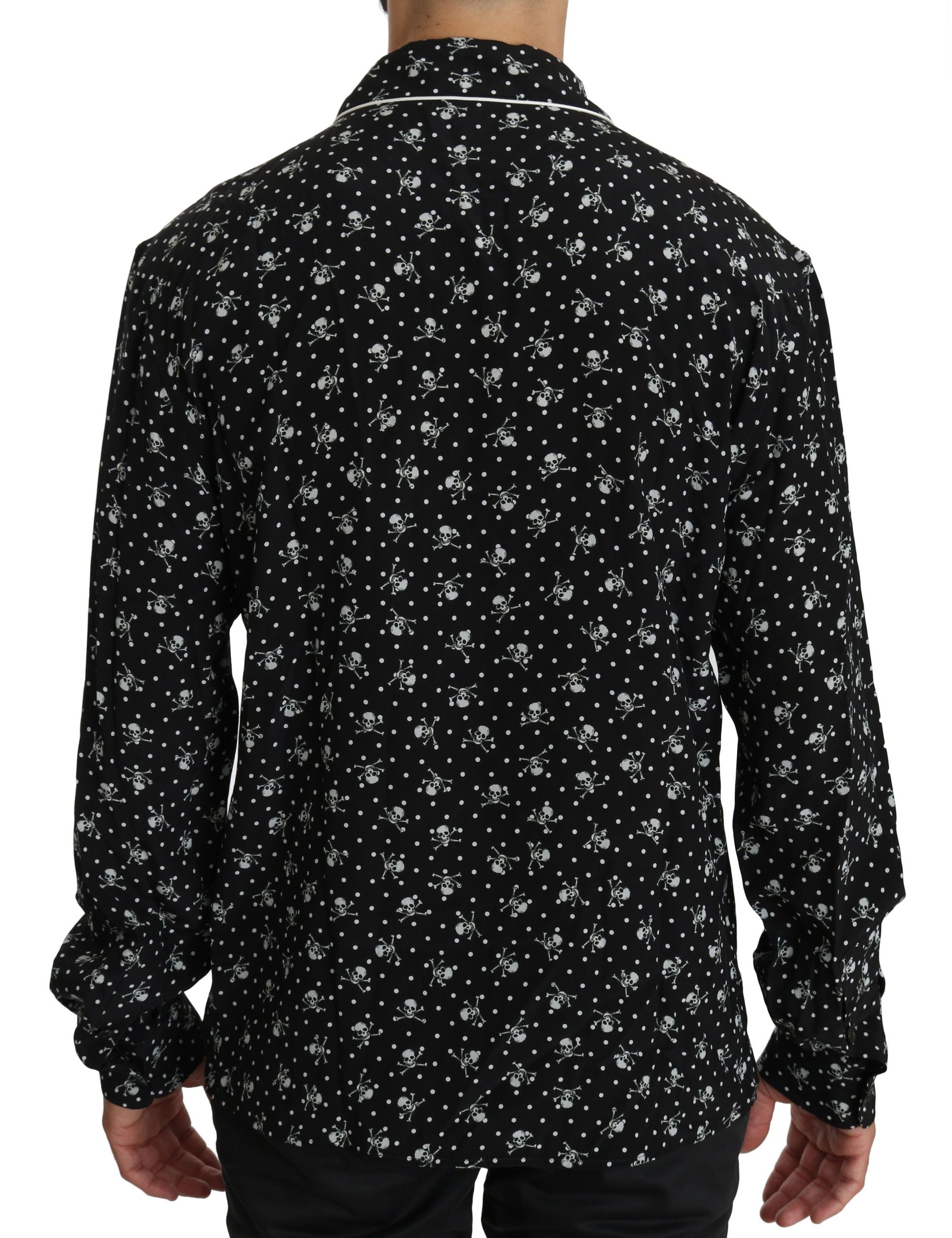 Elegant Silk Pajama Shirt with Skull Print - ventzia