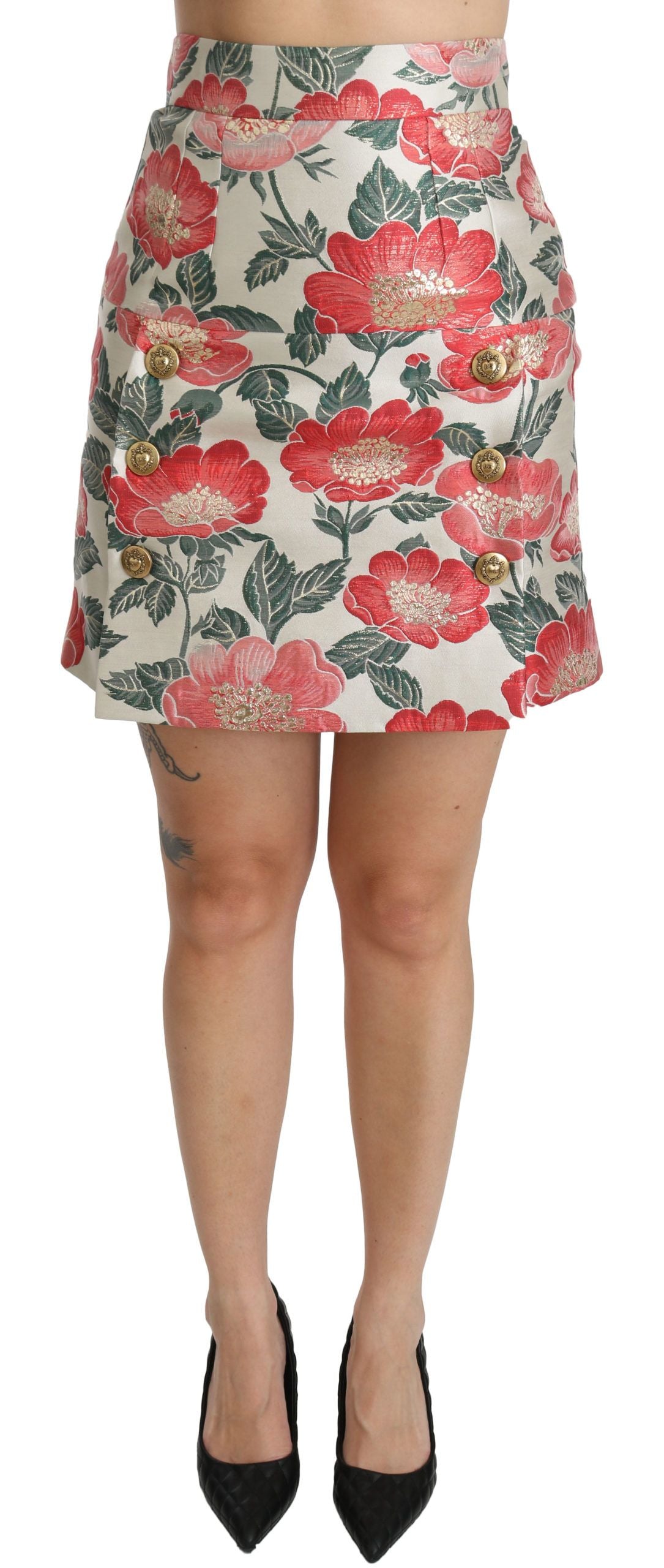 Elegant White Floral High Waist Skirt - ventzia