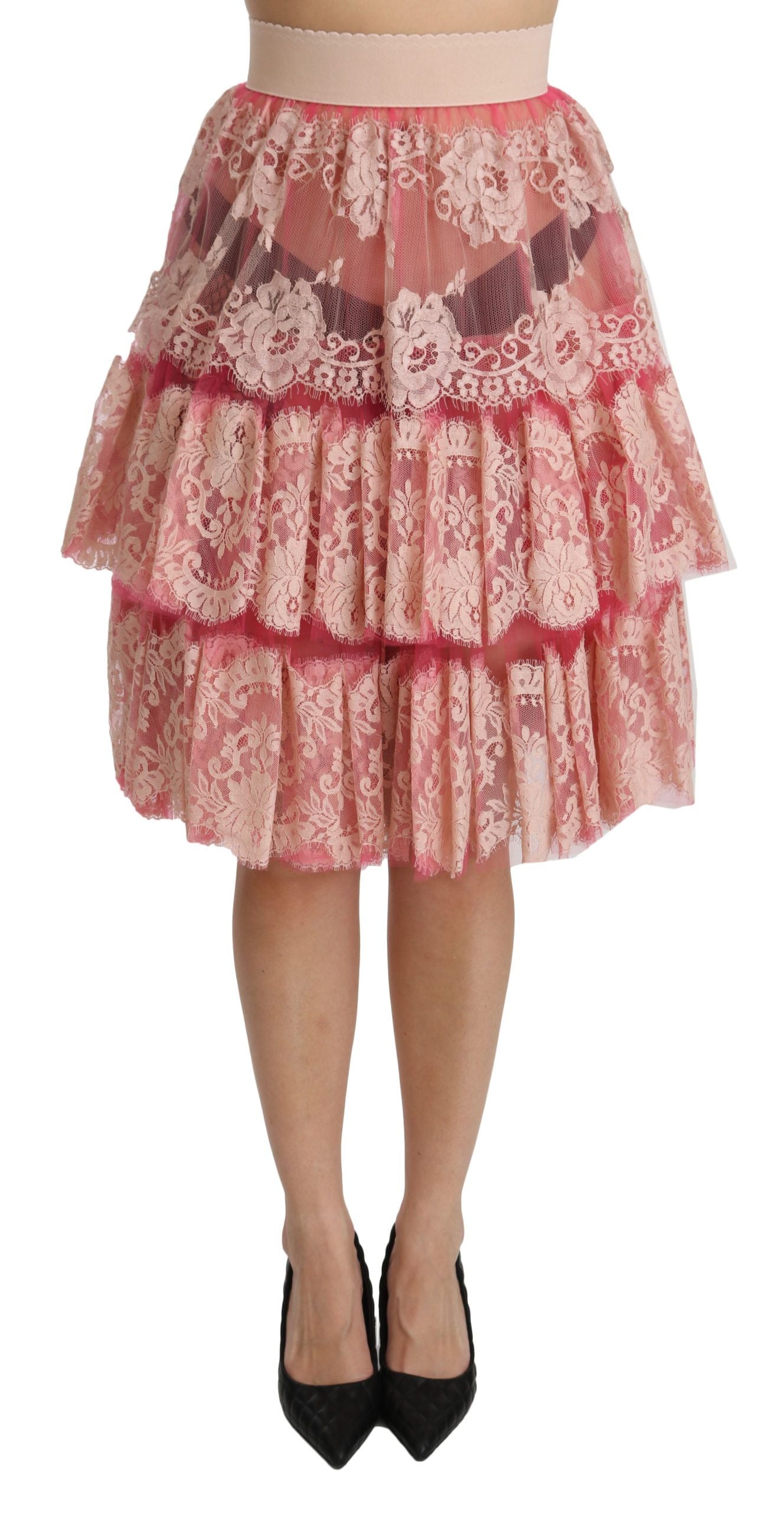 Elegant Pink Lace High-Waist Skirt - ventzia