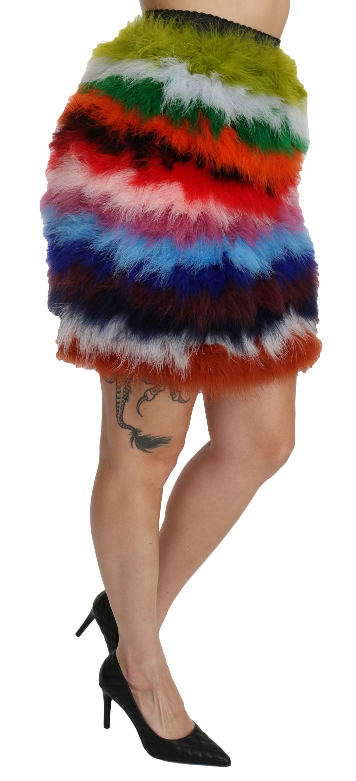 Chic Feather Embellished High Waist Skirt - ventzia