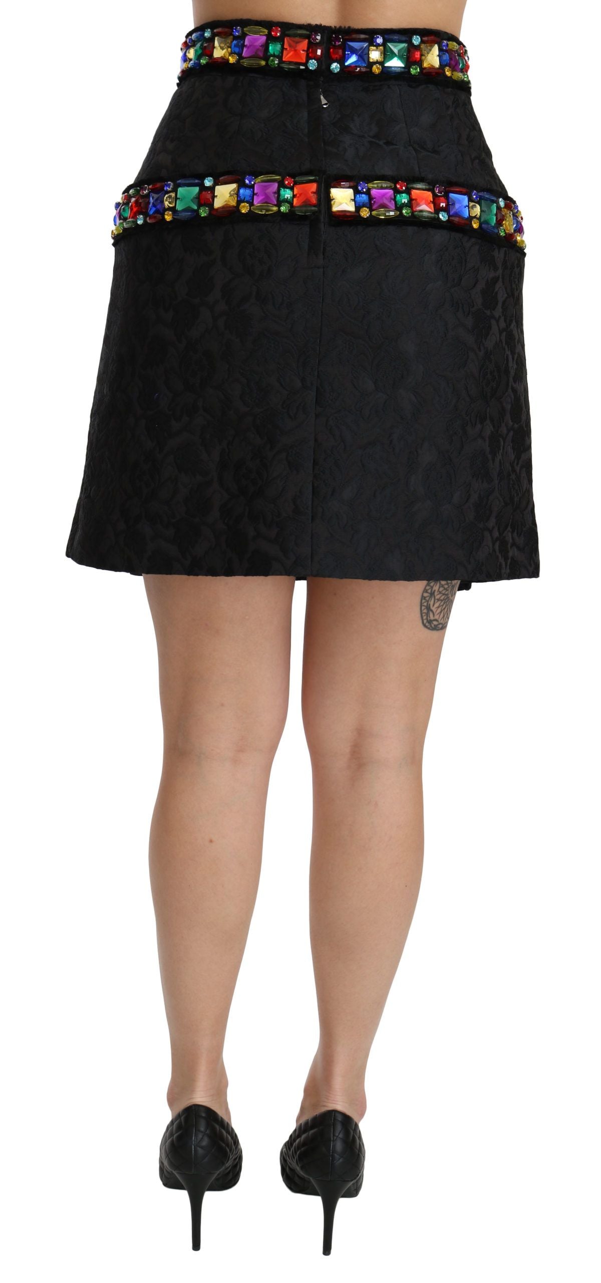 Elegant High-Waist Embellished Black Skirt - ventzia