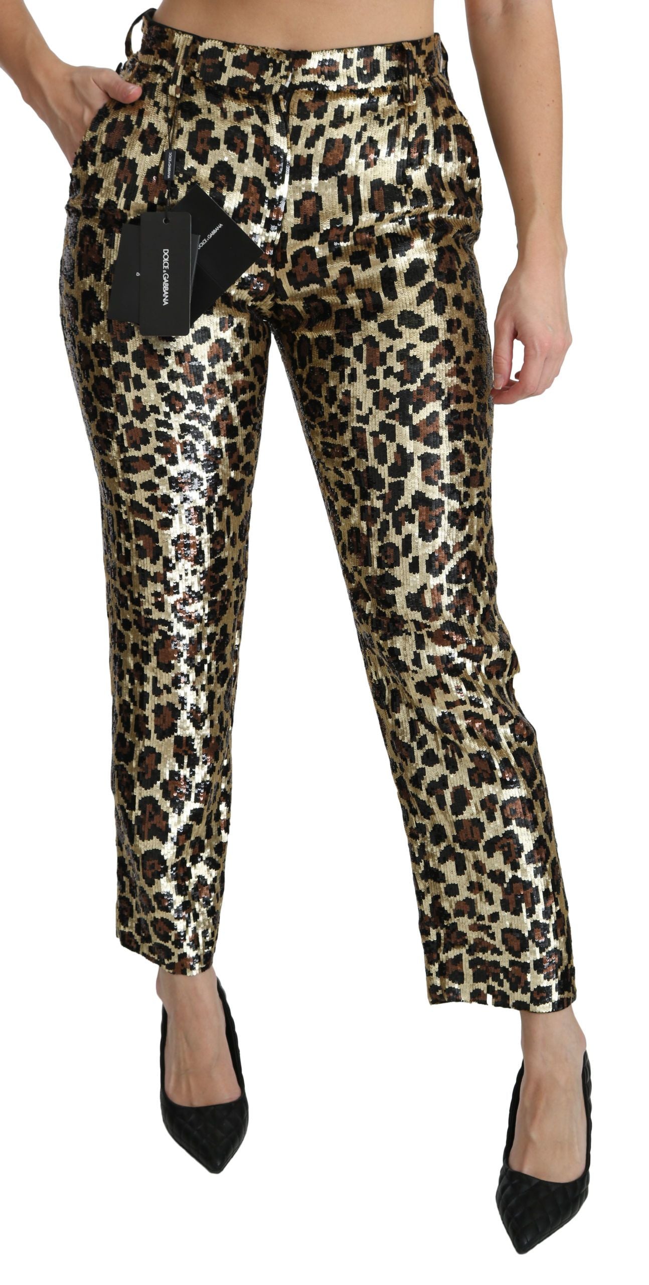 Chic High Waist Leopard Sequin Pants - ventzia