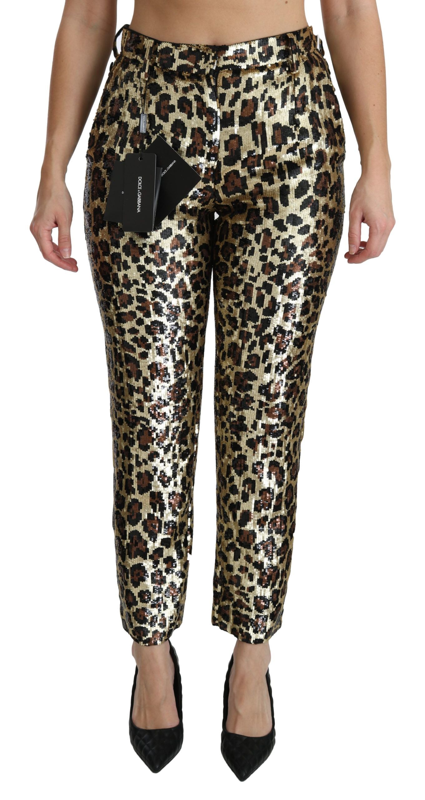 Chic High Waist Leopard Sequin Pants - ventzia