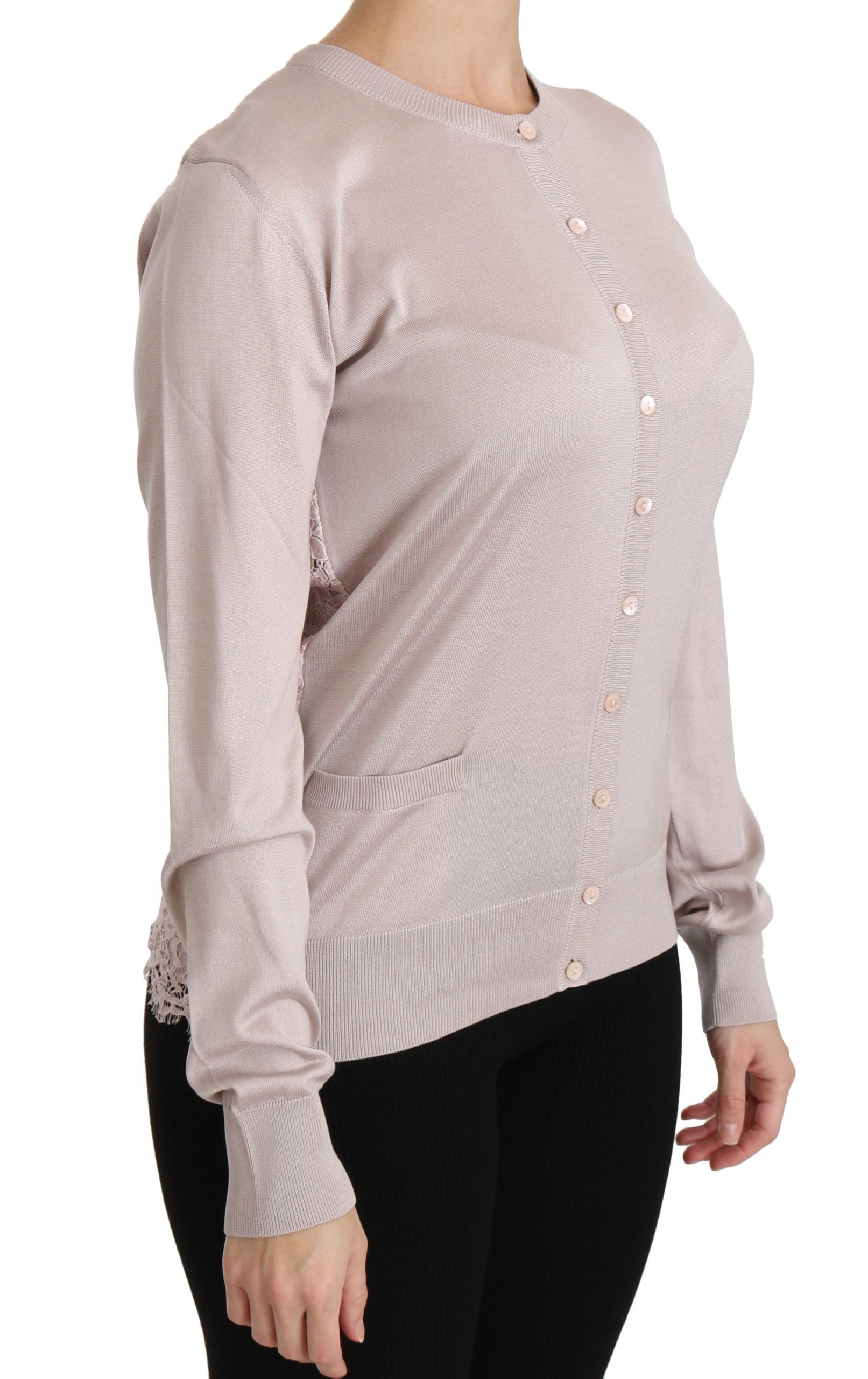 Silk Blend Pink Crew Neck Cardigan - ventzia