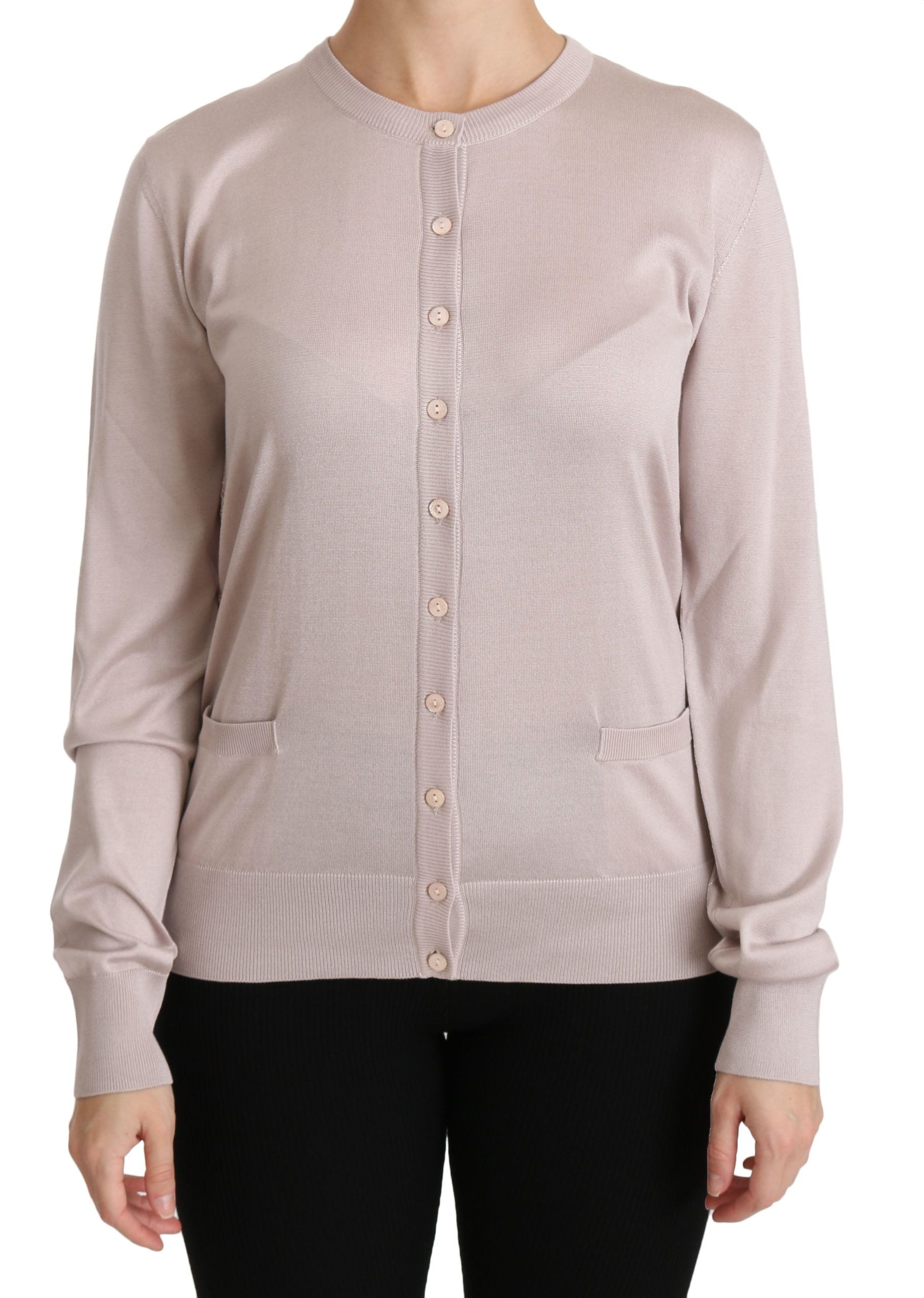 Silk Blend Pink Crew Neck Cardigan - ventzia