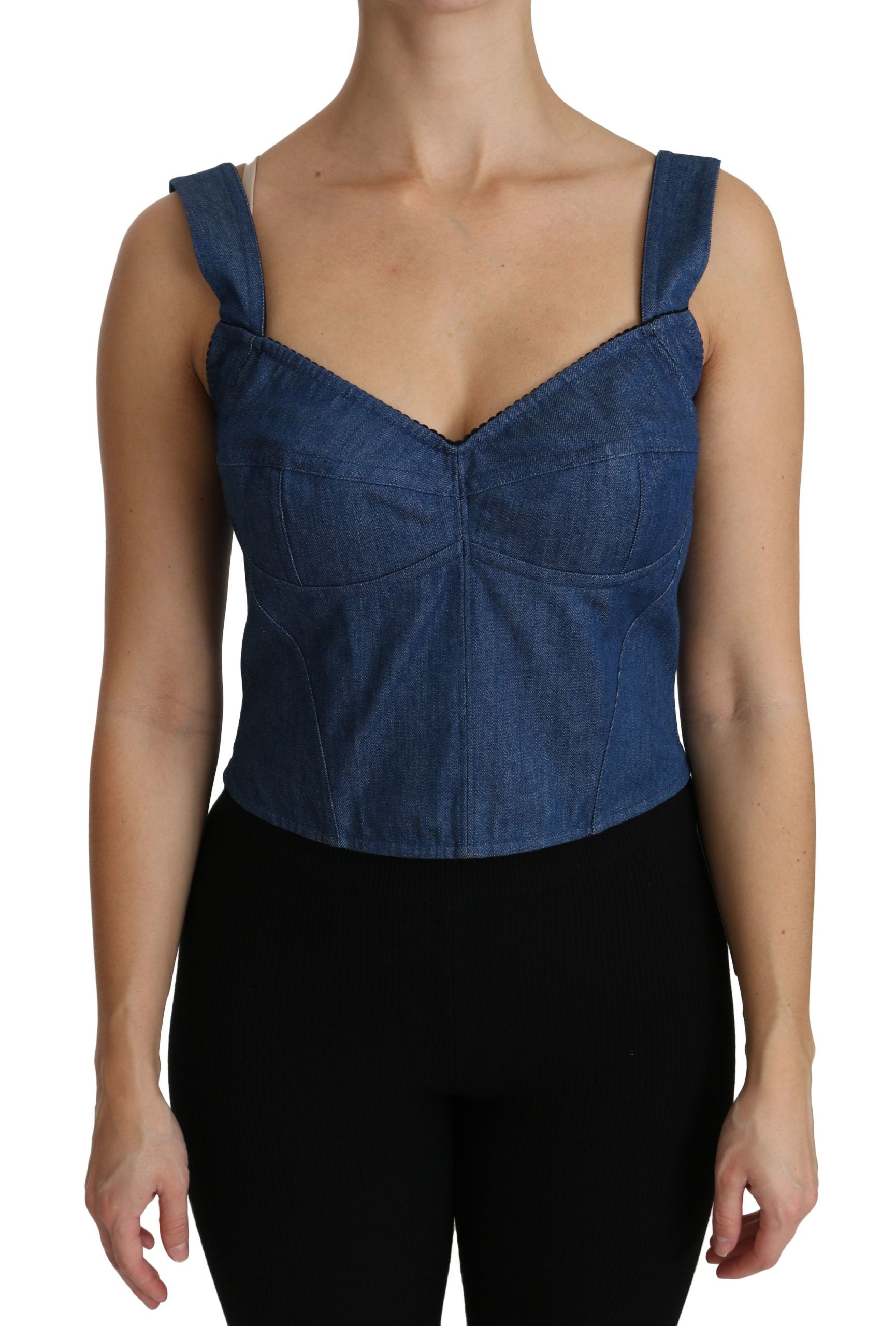 Elegant Sleeveless Bustier Top in Blue - ventzia