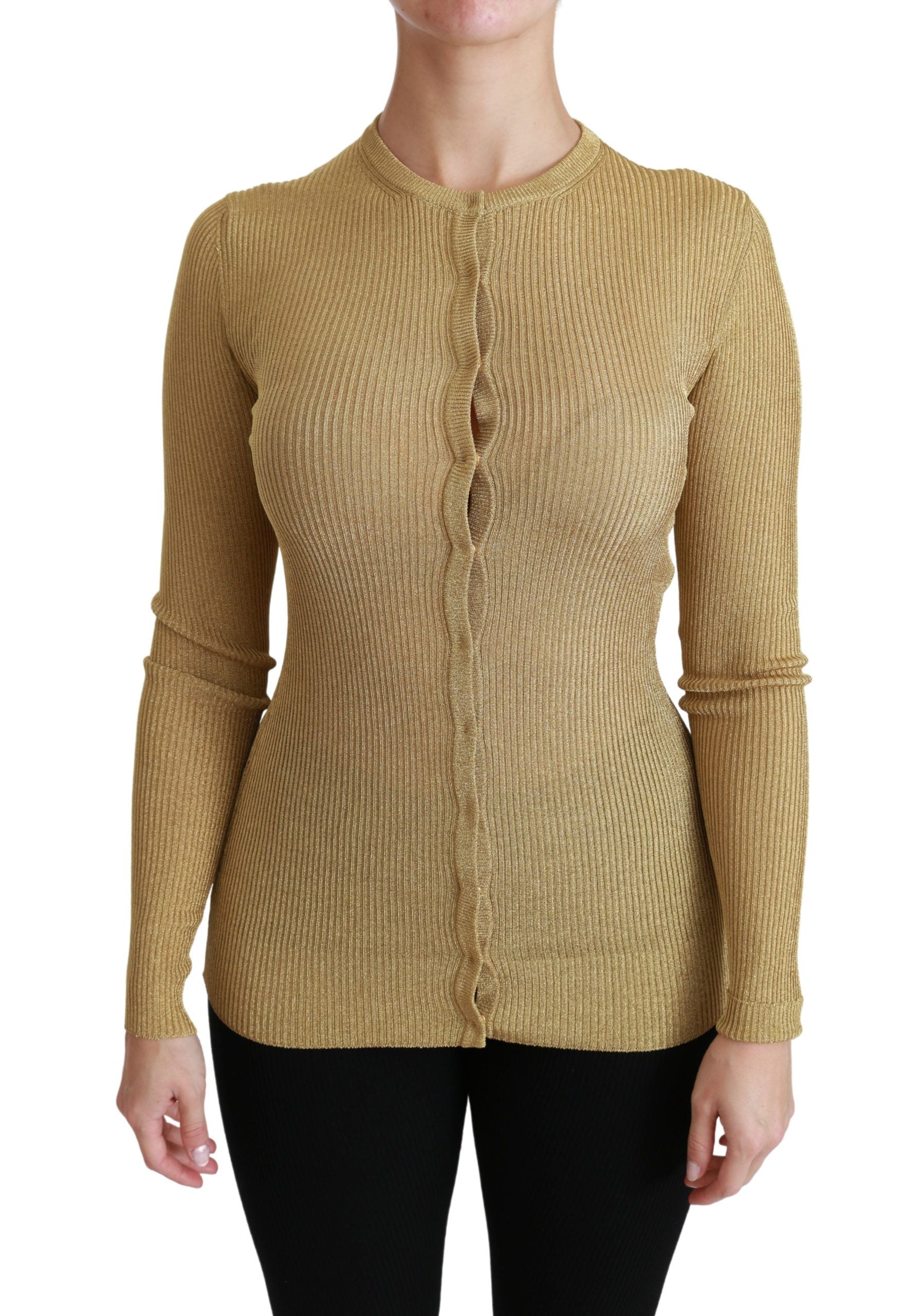 Elegant Long Sleeve Gold Cardigan - ventzia