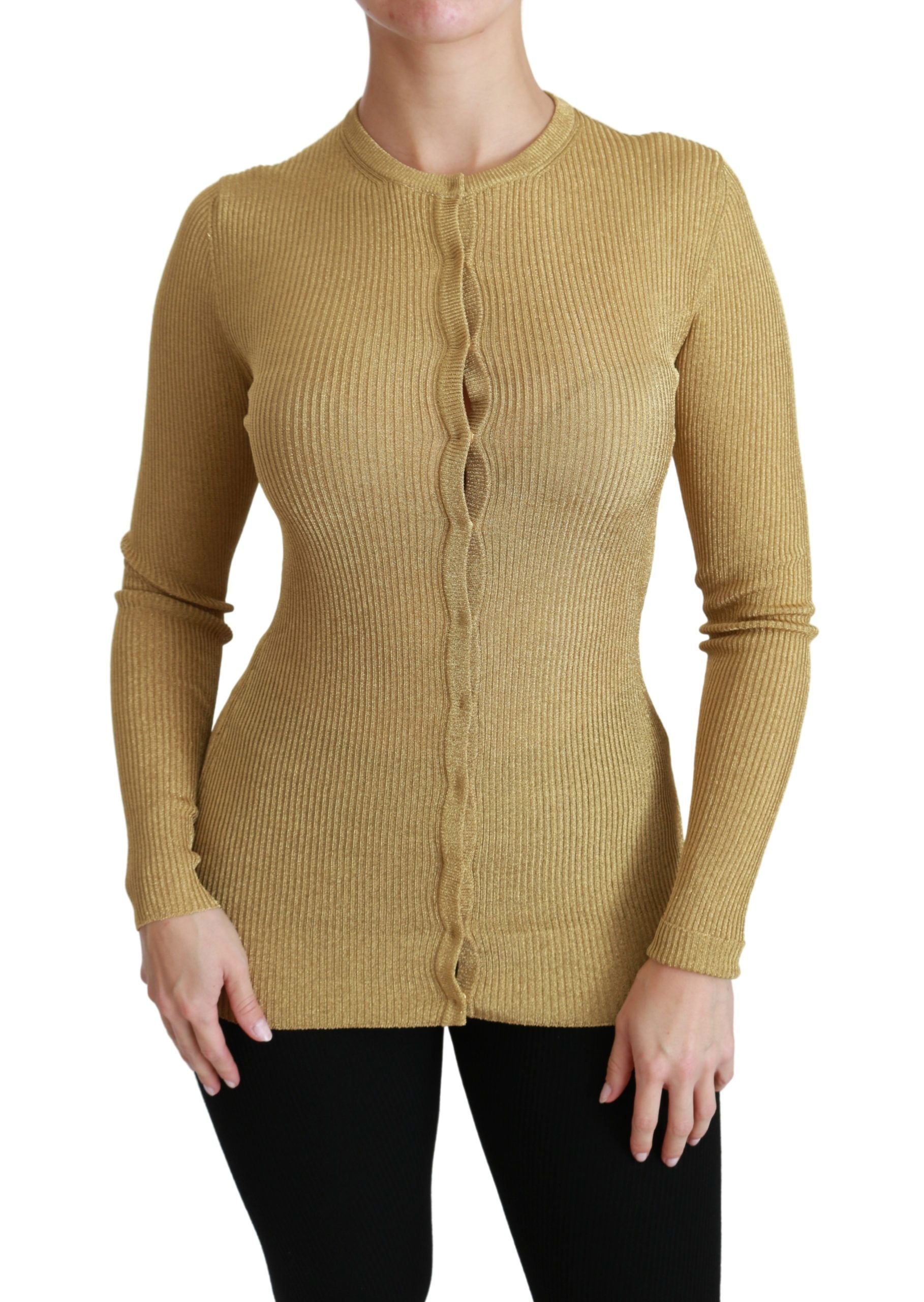 Elegant Long Sleeve Gold Cardigan - ventzia