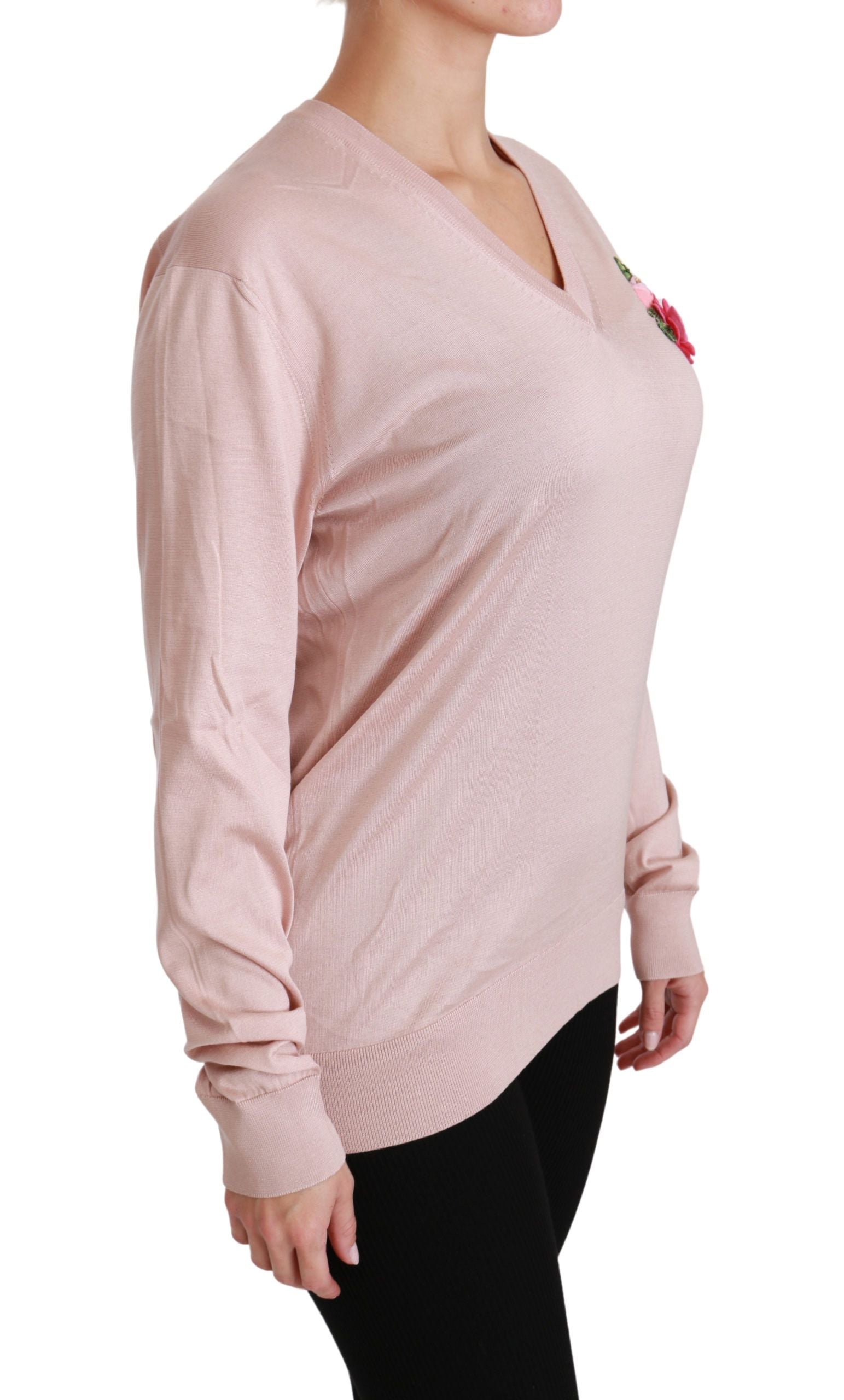 Pink Floral Silk V-Neck Sweater - ventzia