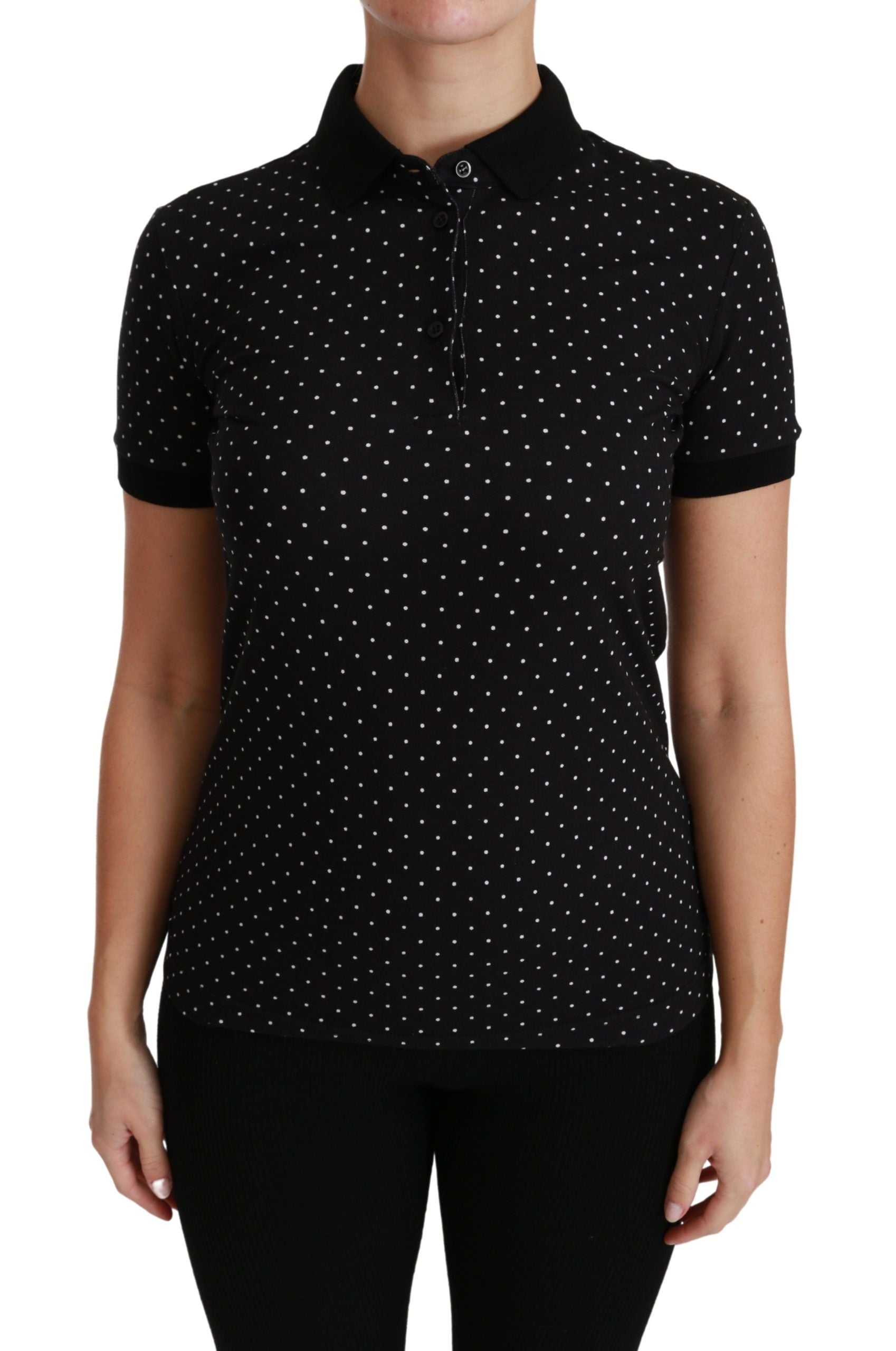 Elegant Black Dotted Polo Shirt - ventzia