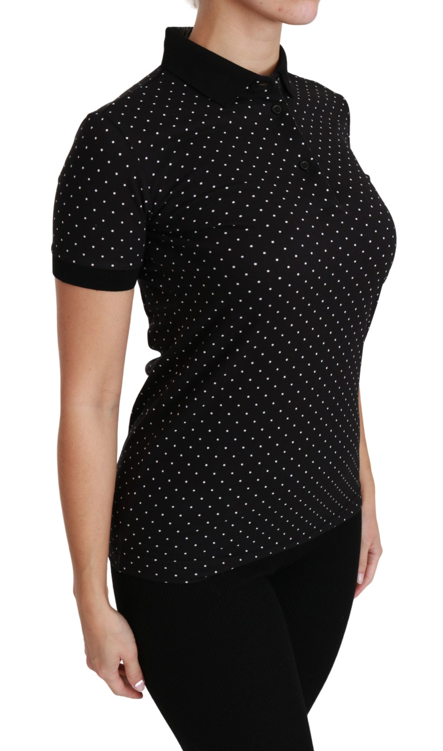 Elegant Black Dotted Polo Shirt - ventzia