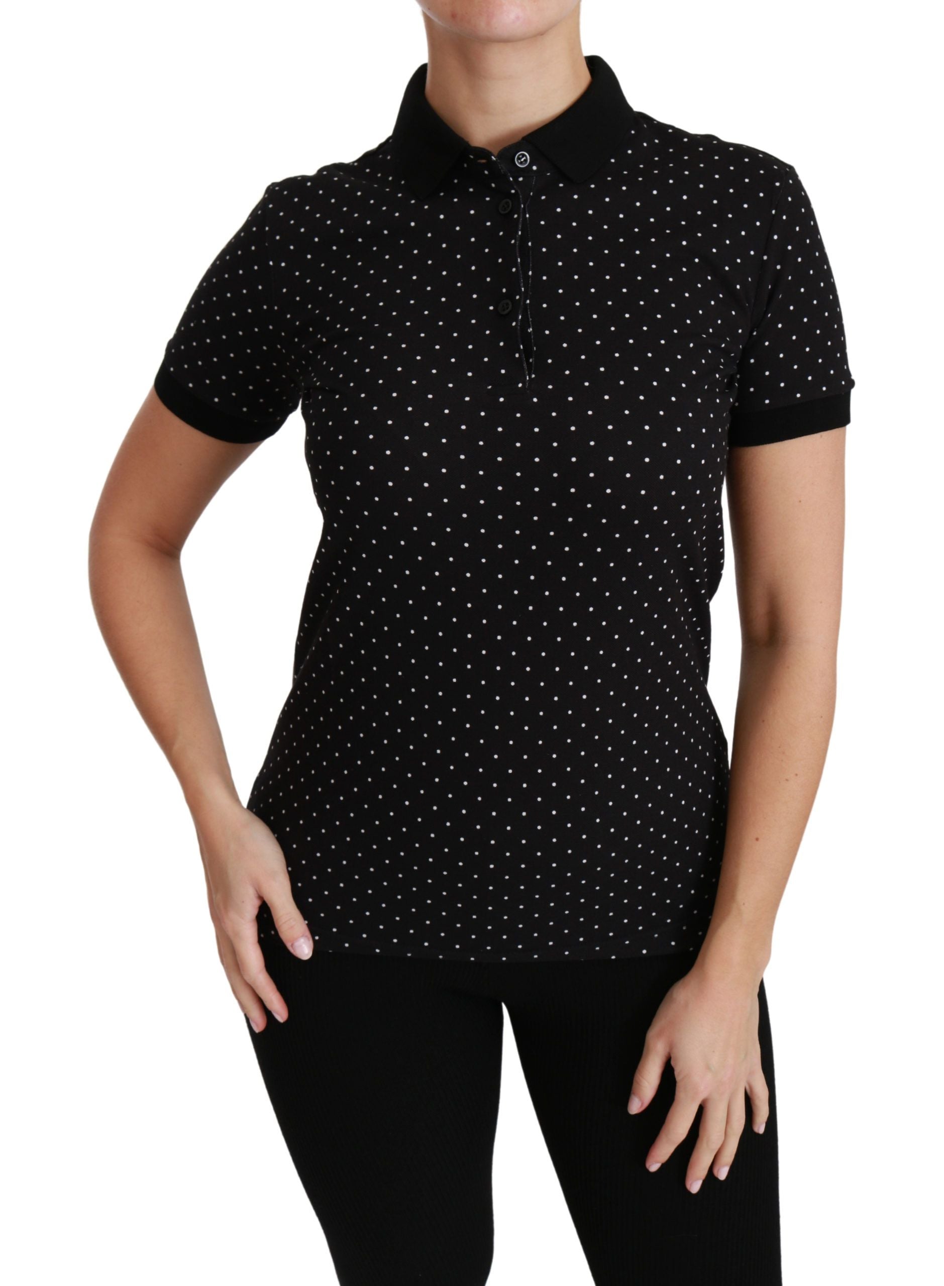 Elegant Black Dotted Polo Shirt - ventzia