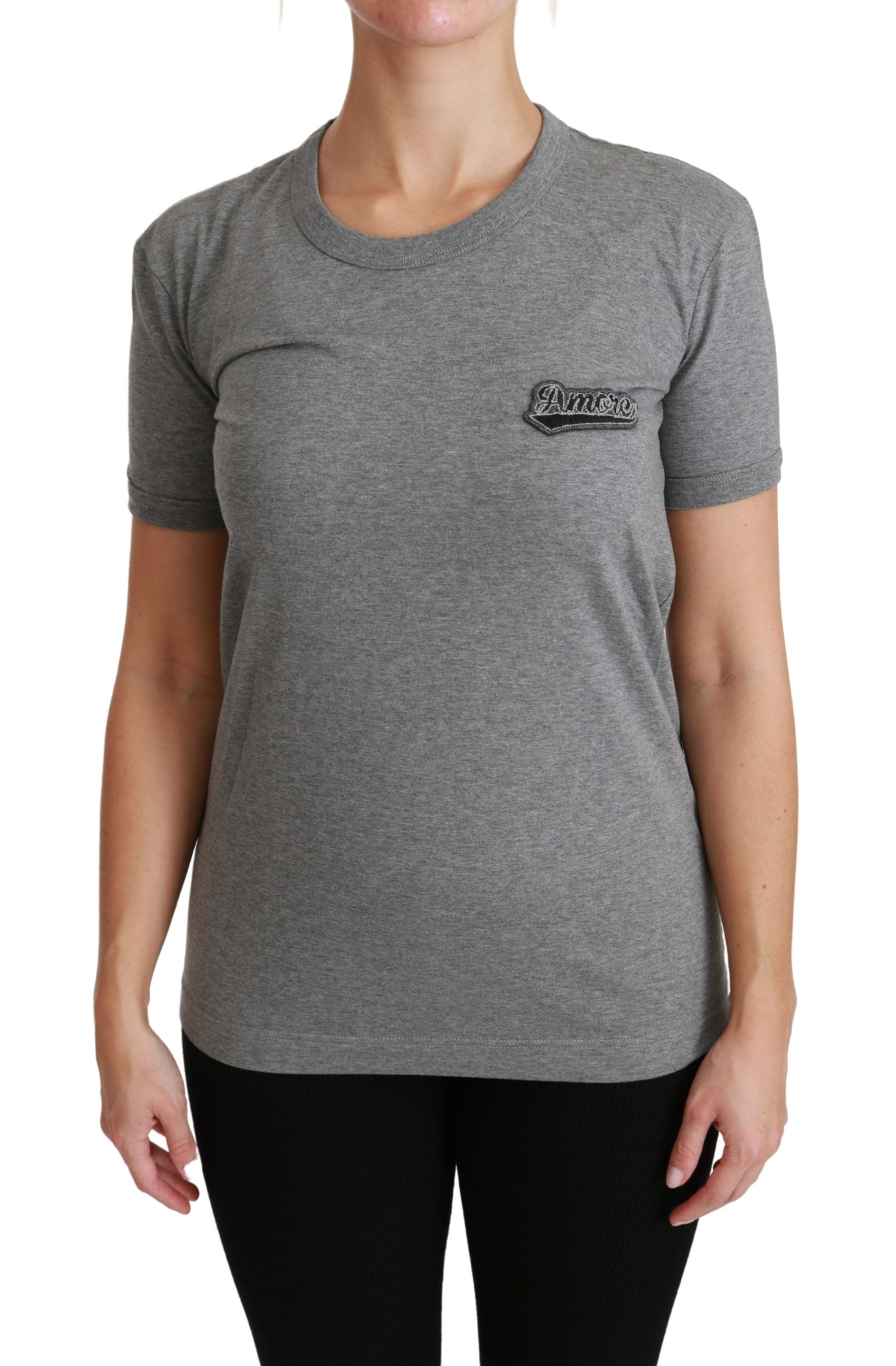 Chic Gray Amore Patch Crewneck Tee - ventzia