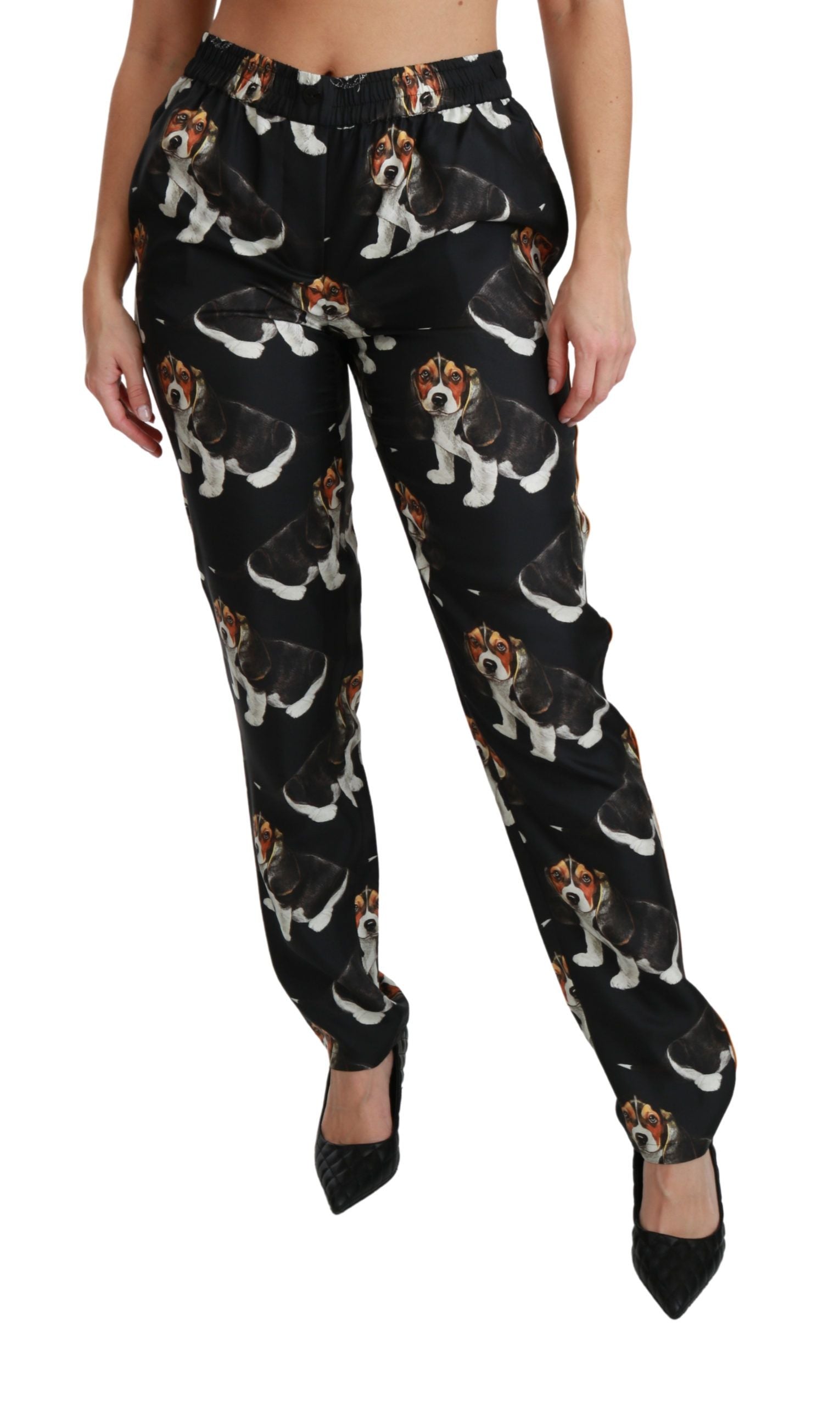 Elegant Silk Puppy Dog Print Pants - ventzia