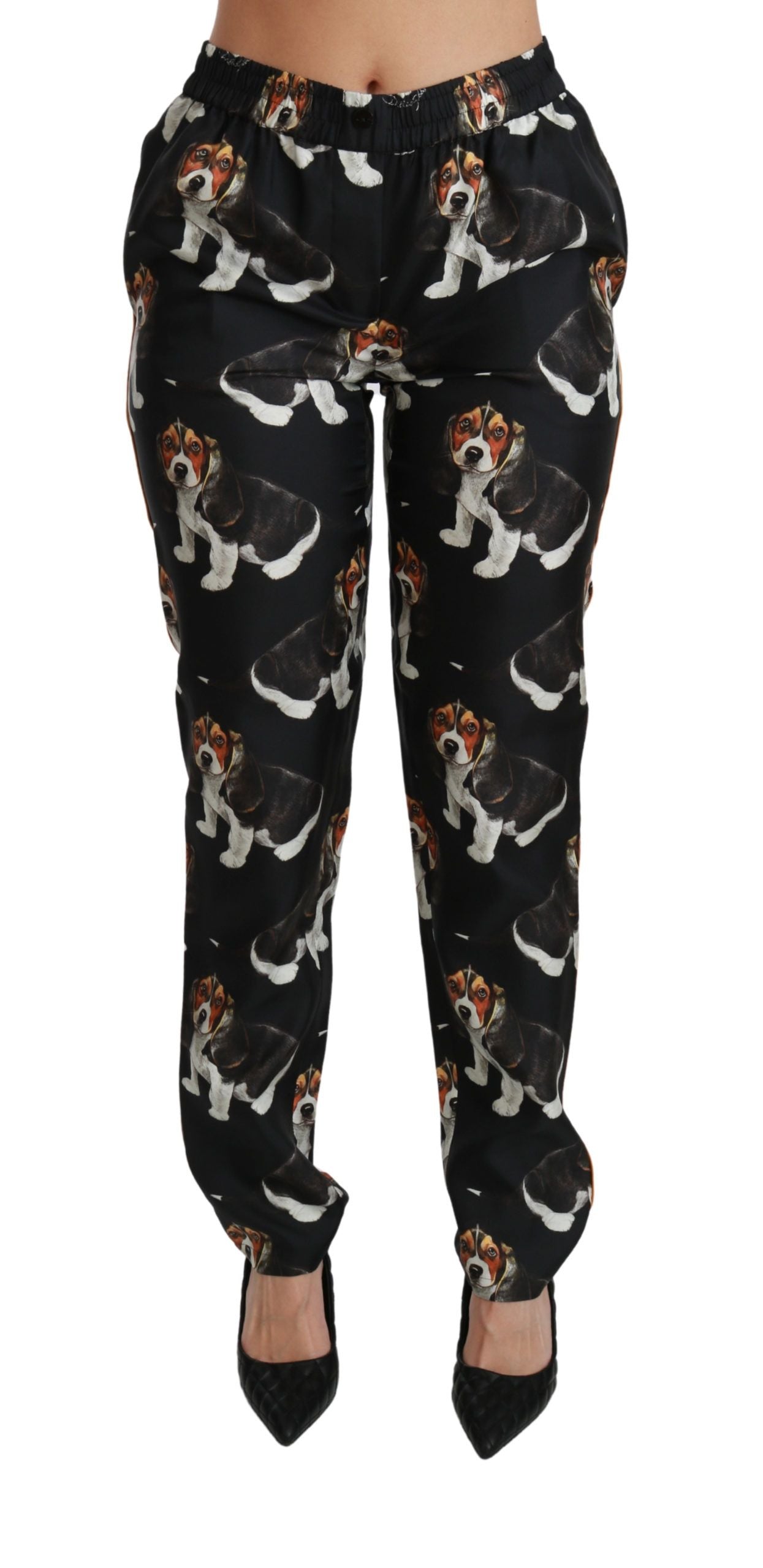 Elegant Silk Puppy Dog Print Pants - ventzia