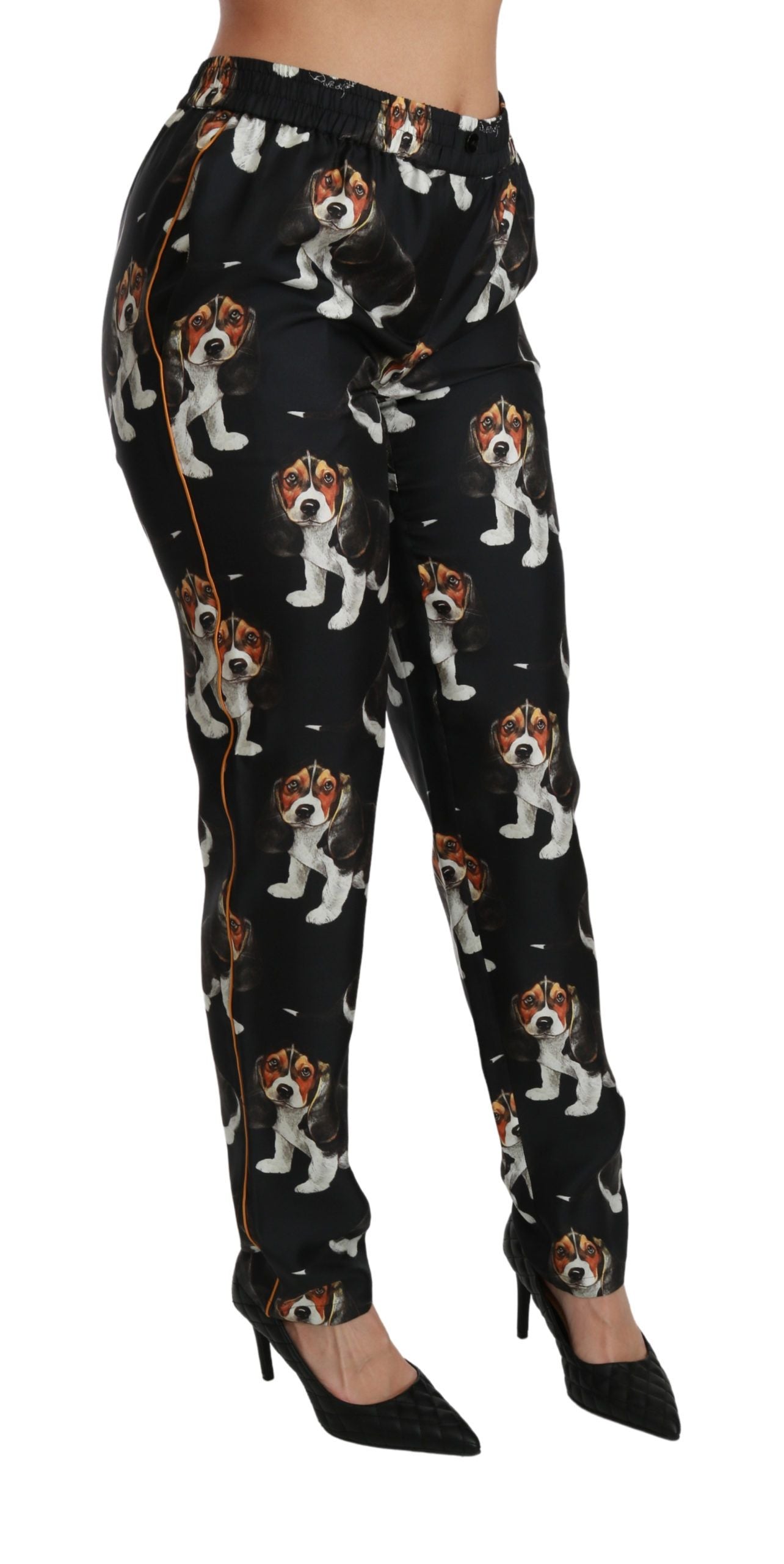 Elegant Silk Puppy Dog Print Pants - ventzia