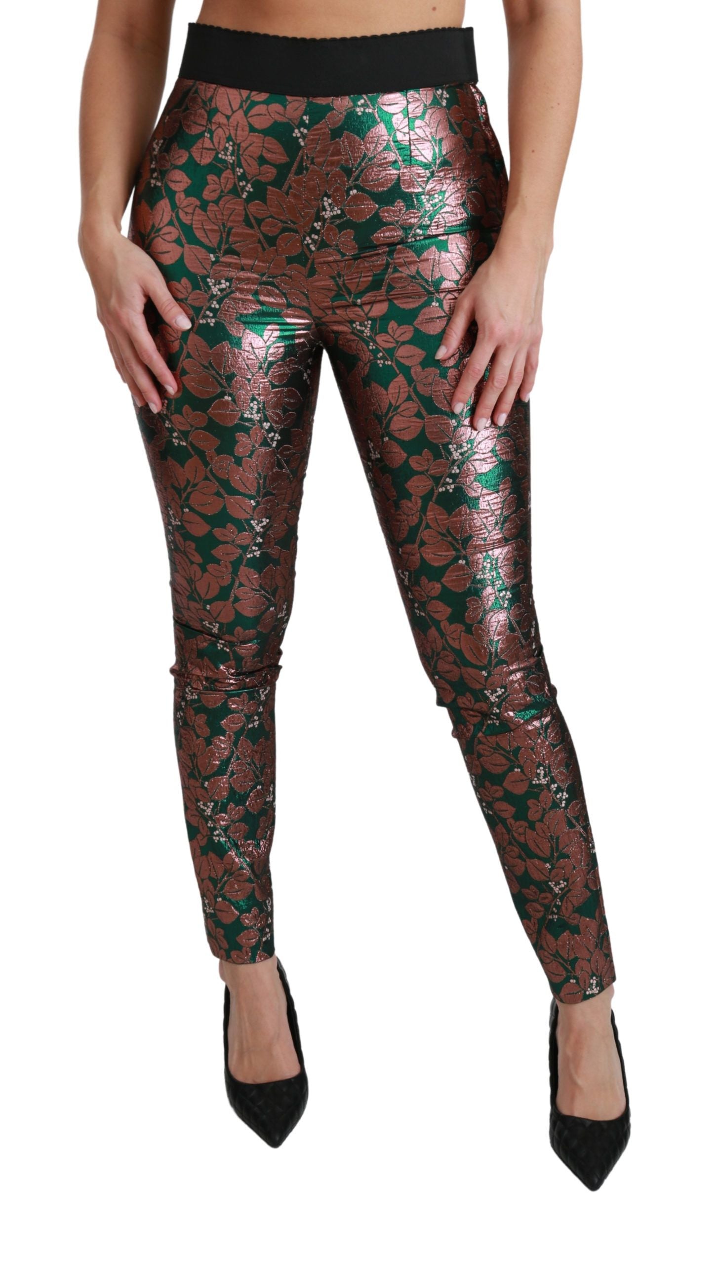 Elegant Bronze Leaf Metallic Trousers - ventzia