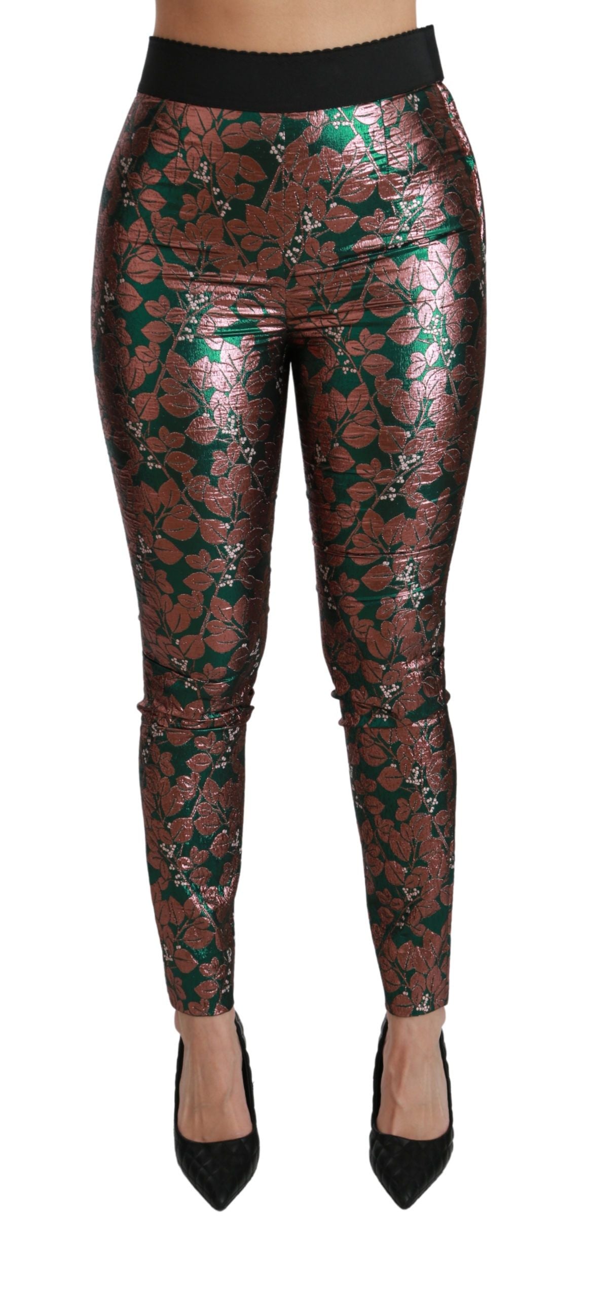 Elegant Bronze Leaf Metallic Trousers - ventzia
