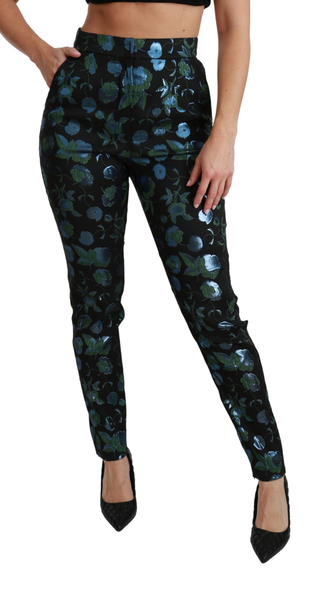 Floral High Waist Skinny Trousers - ventzia