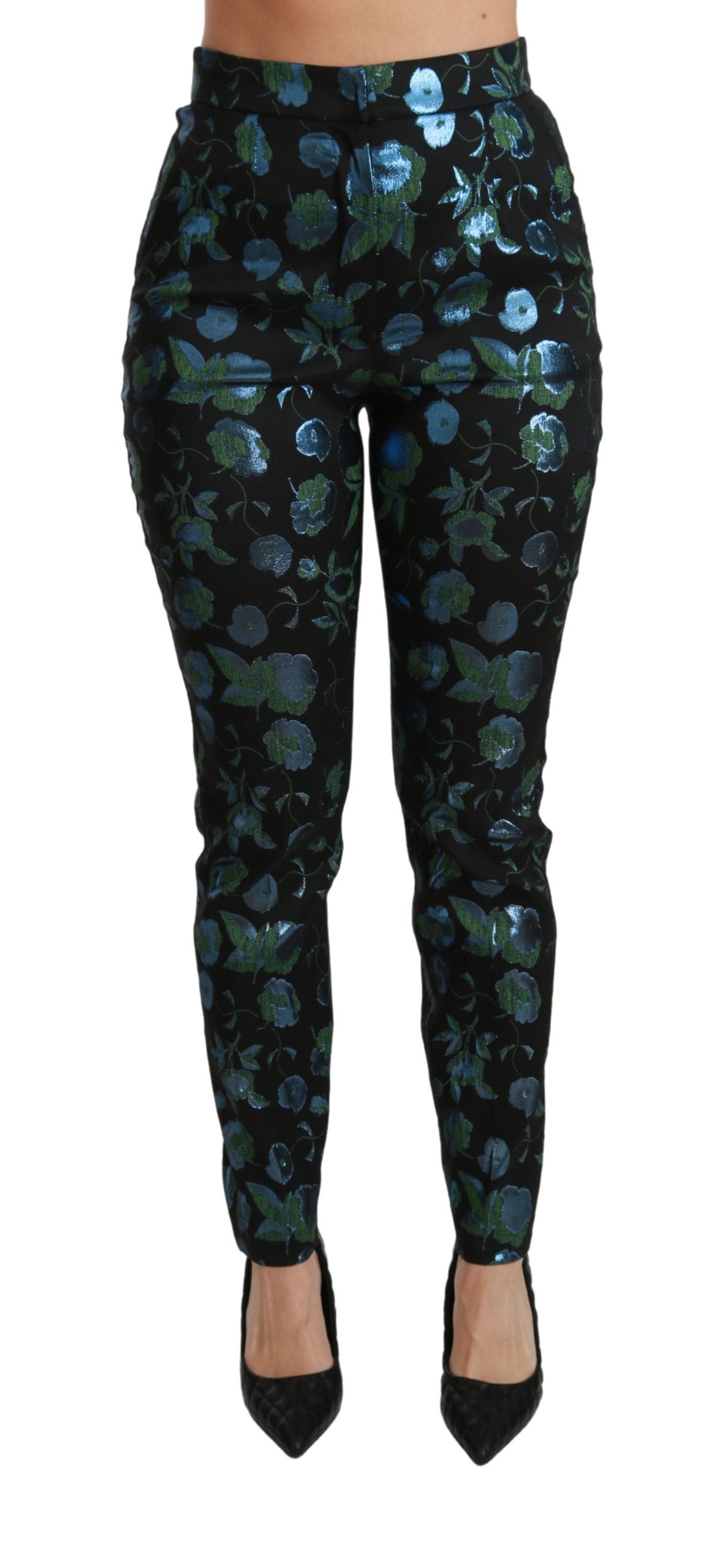 Floral High Waist Skinny Trousers - ventzia