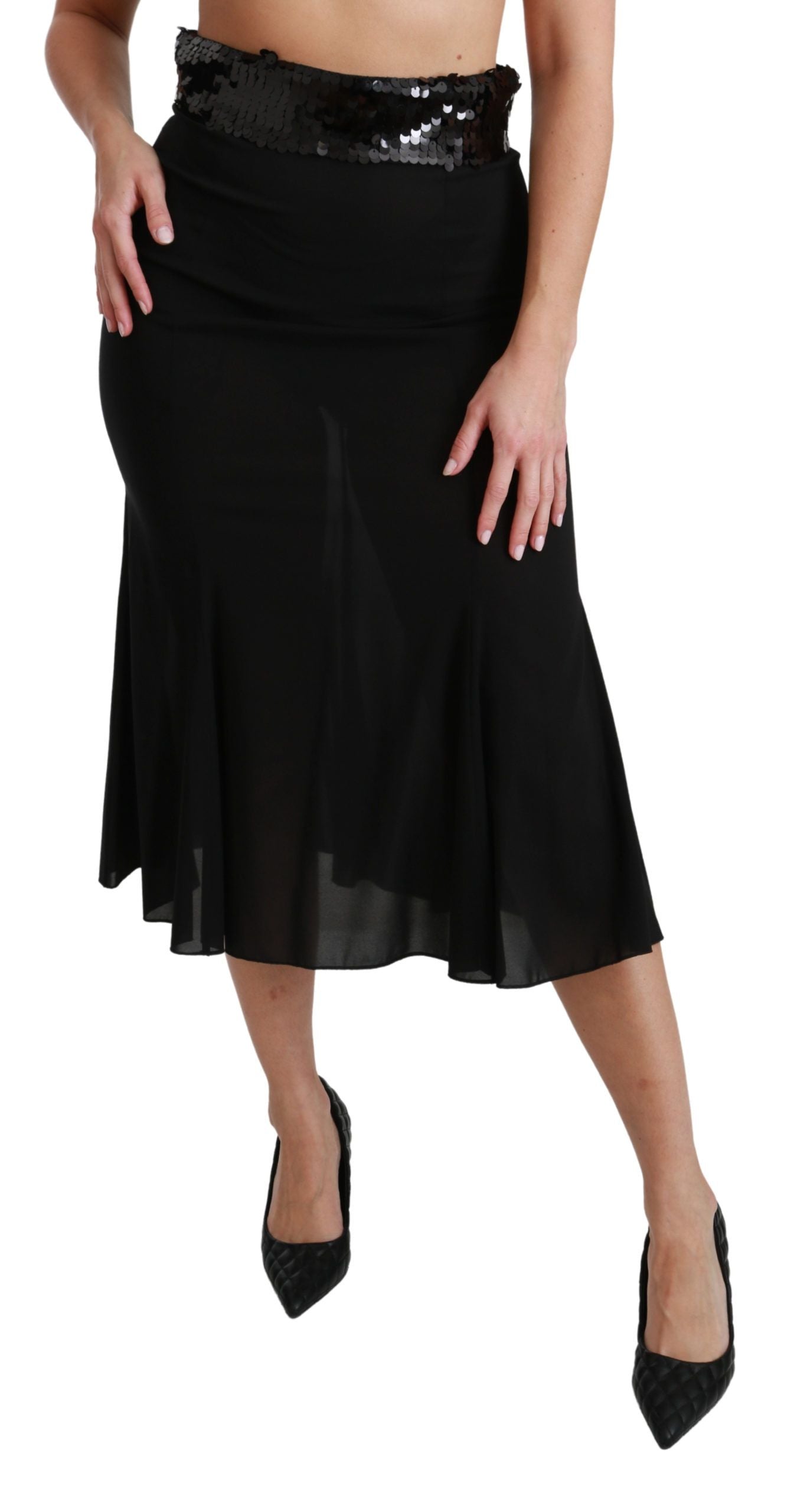Elegant High Waist Sequin Black Skirt - ventzia
