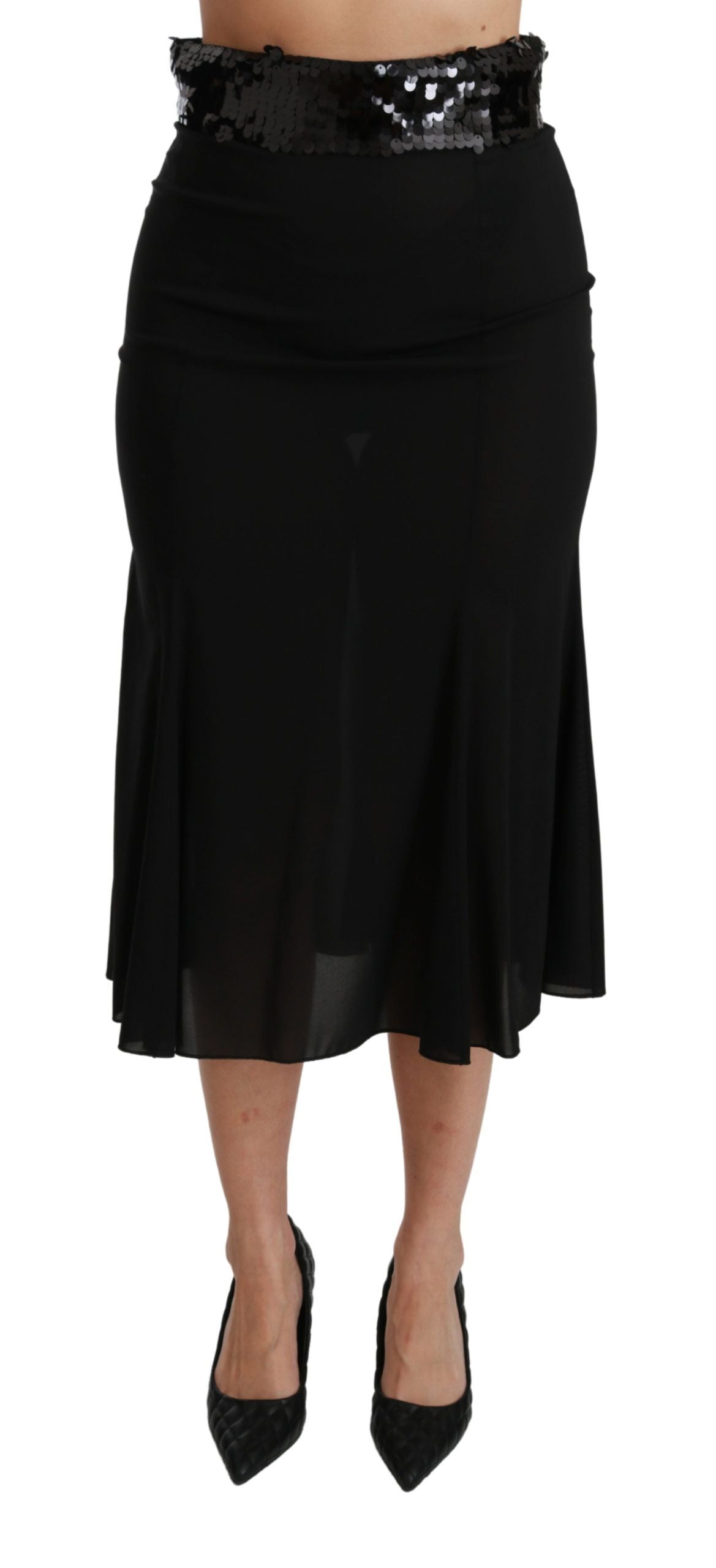Elegant High Waist Sequin Black Skirt - ventzia
