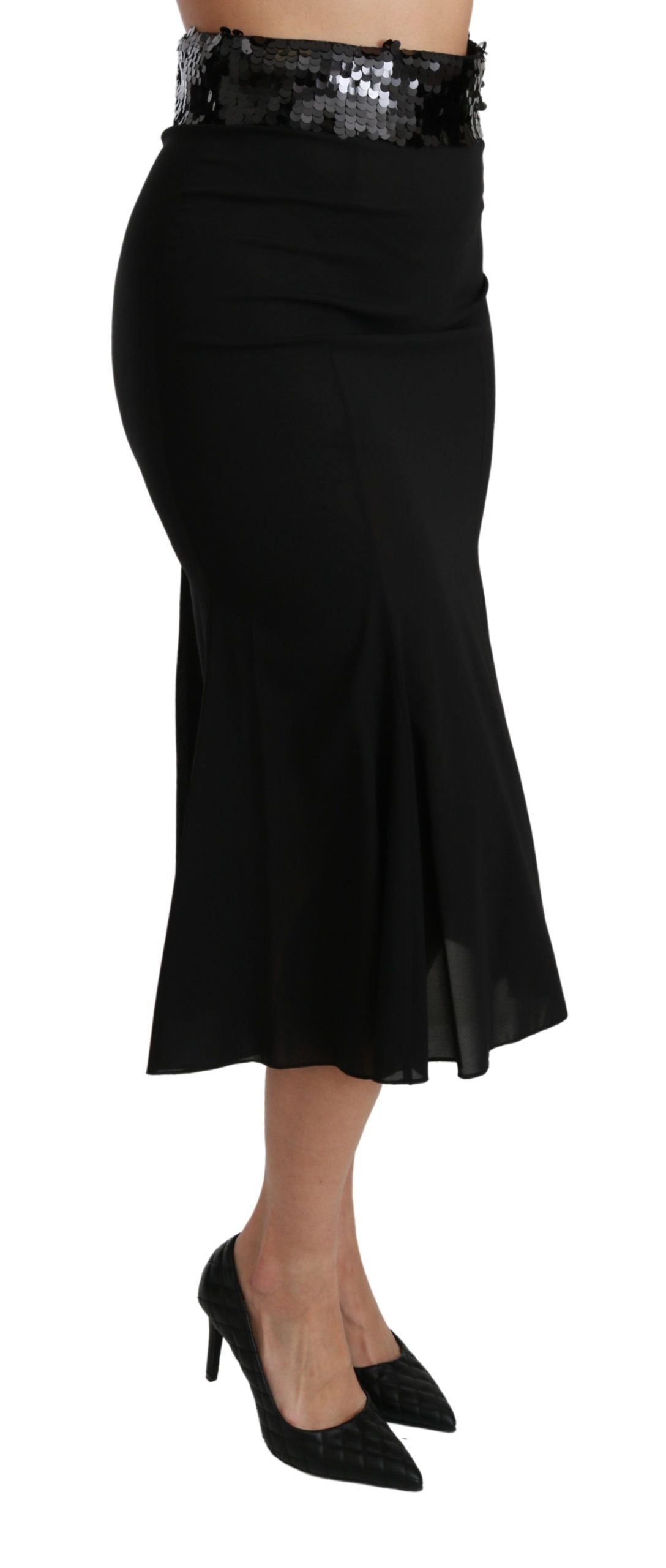 Elegant High Waist Sequin Black Skirt - ventzia