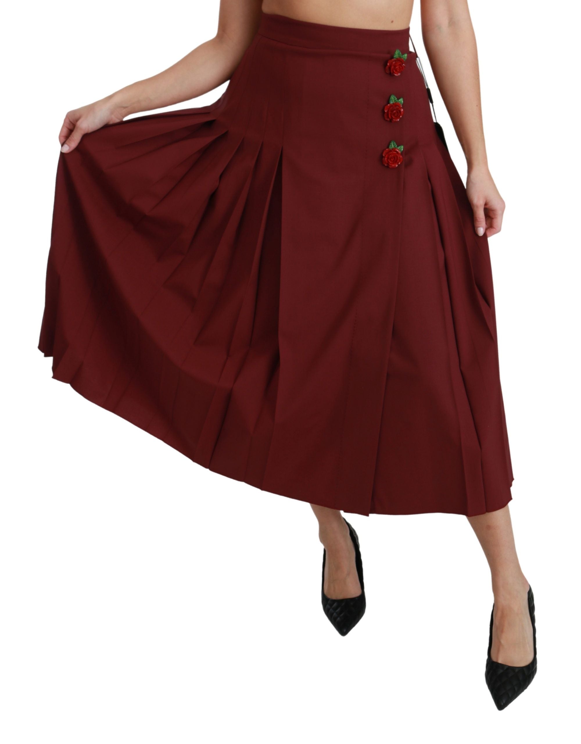 Elegant Red High Waist Virgin Wool Skirt - ventzia