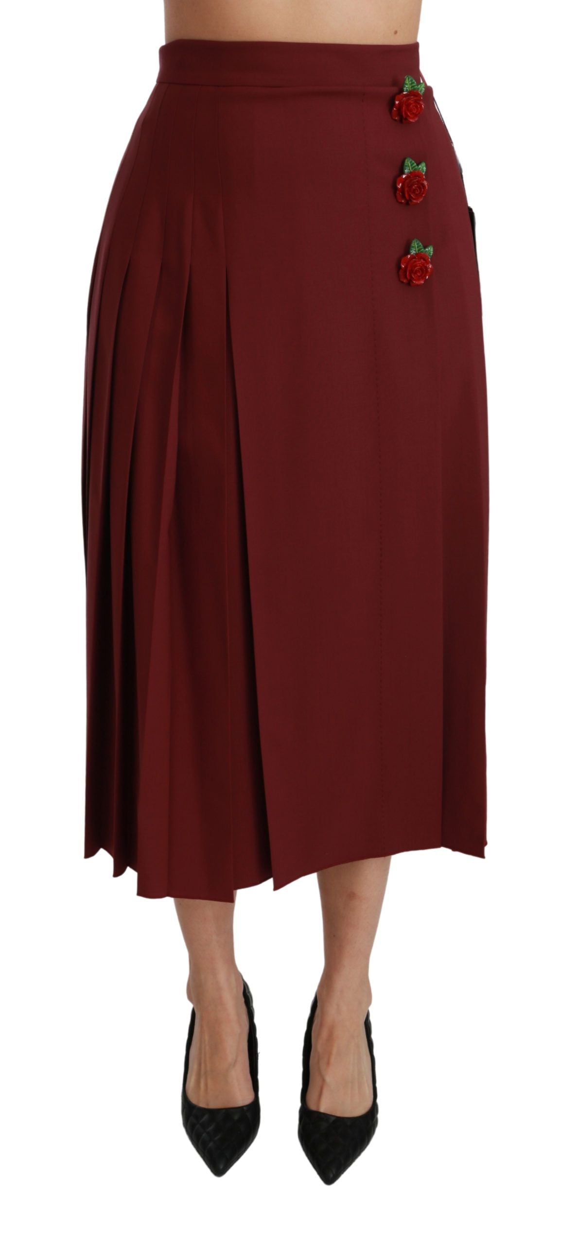 Elegant Red High Waist Virgin Wool Skirt - ventzia
