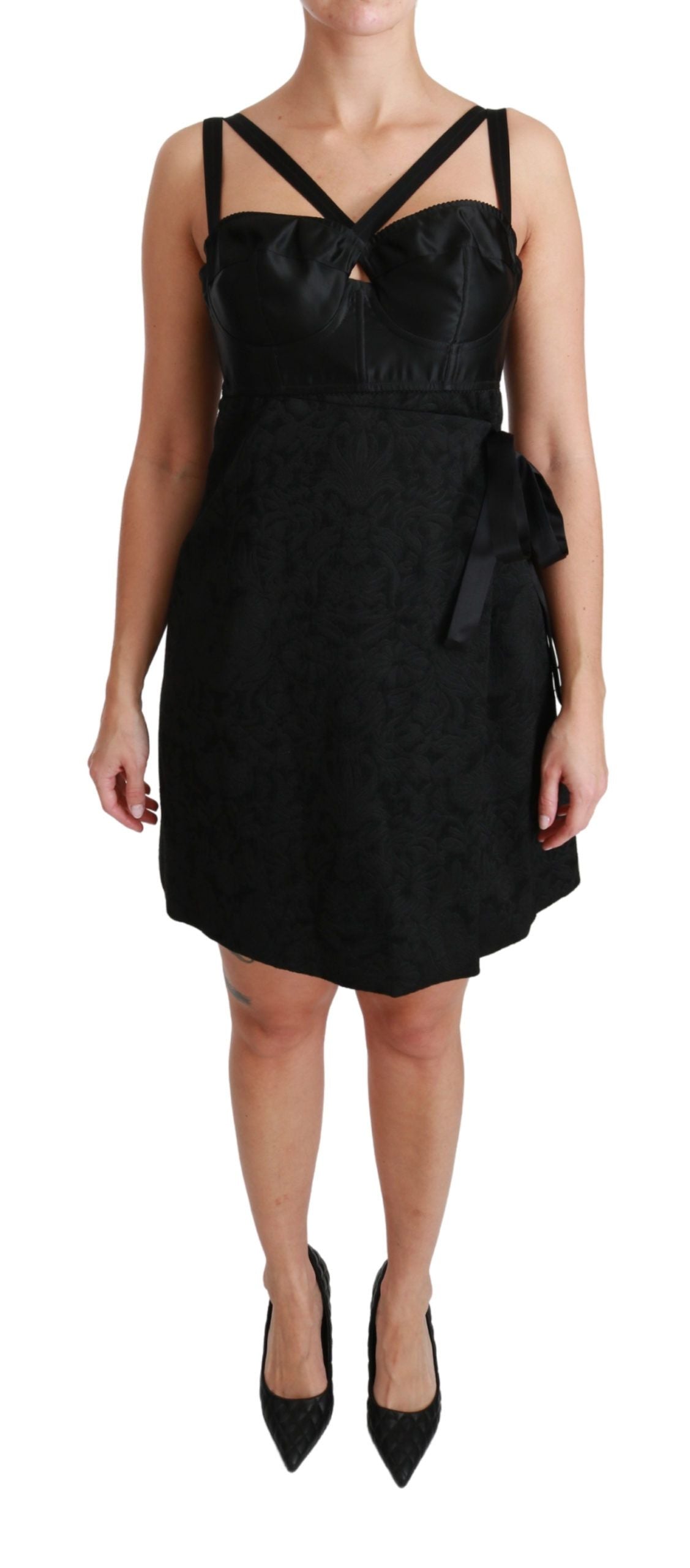 Elegant Black Jacquard Sheath Dress - ventzia
