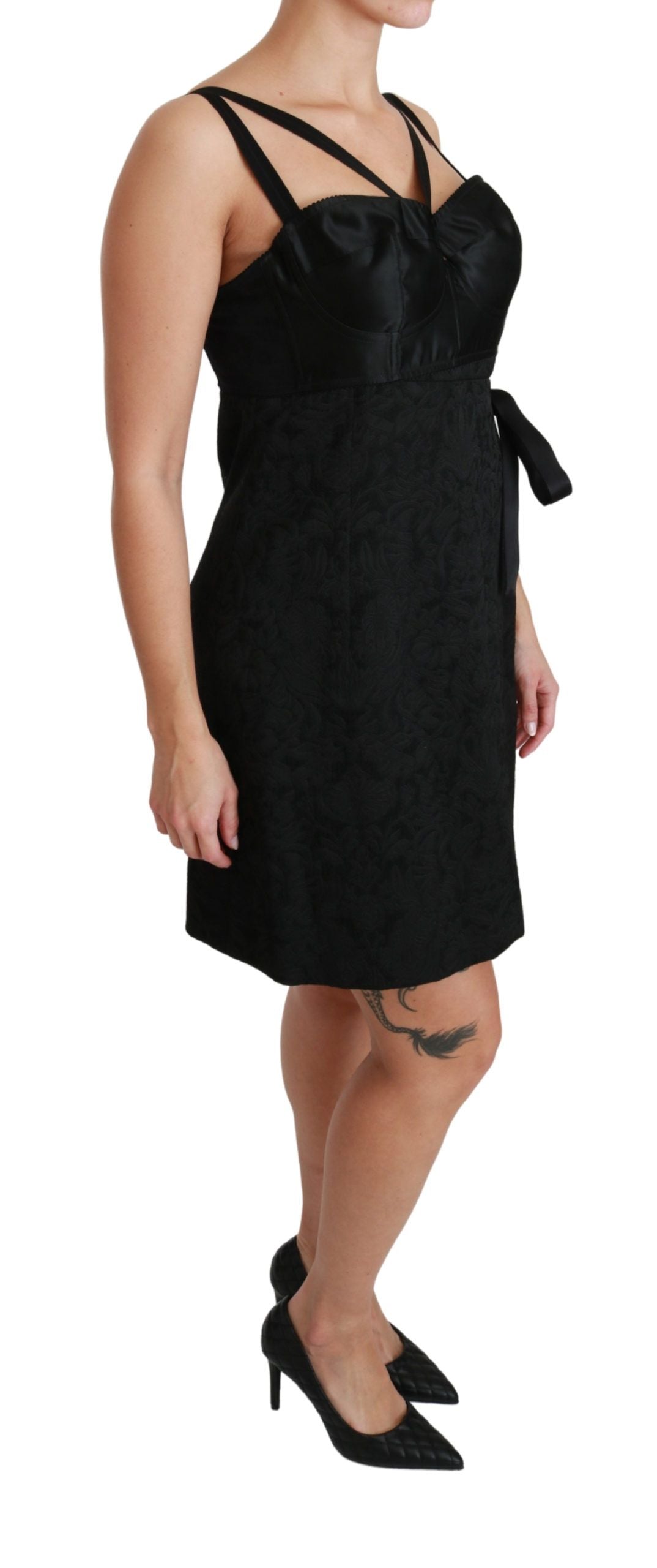 Elegant Black Jacquard Sheath Dress - ventzia
