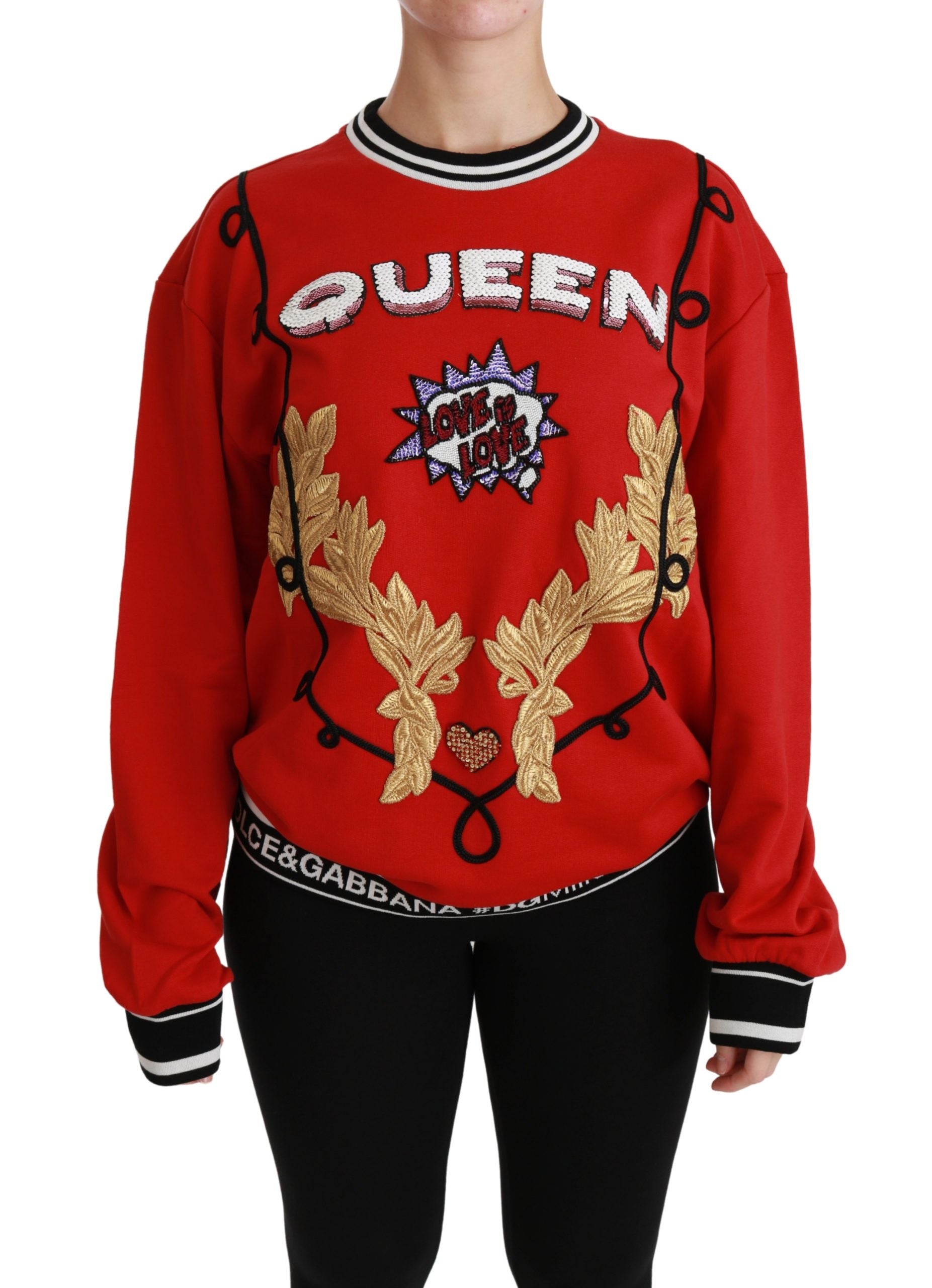 Radiant Red Sequined Crew Neck Sweater - ventzia