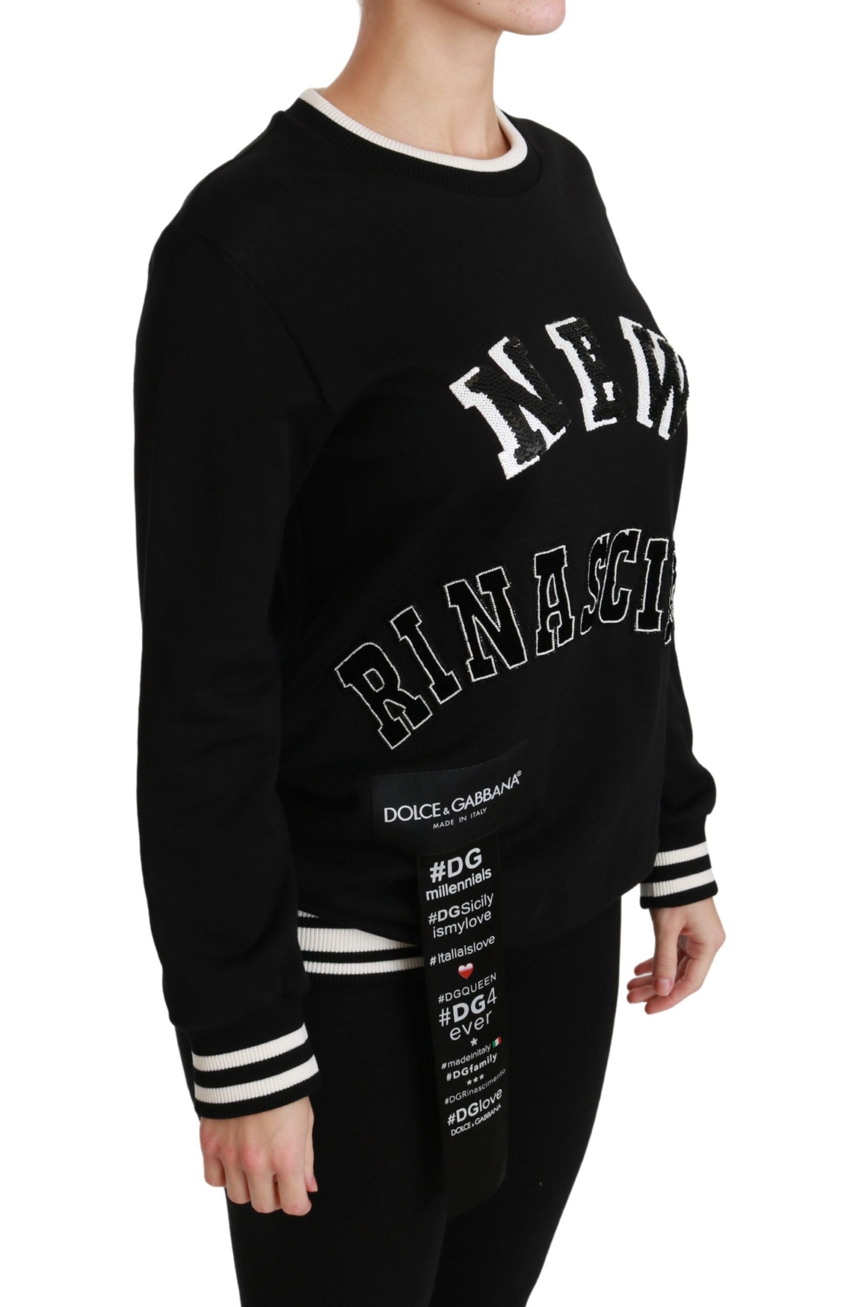 Chic Black Sequined Cotton Sweater - ventzia