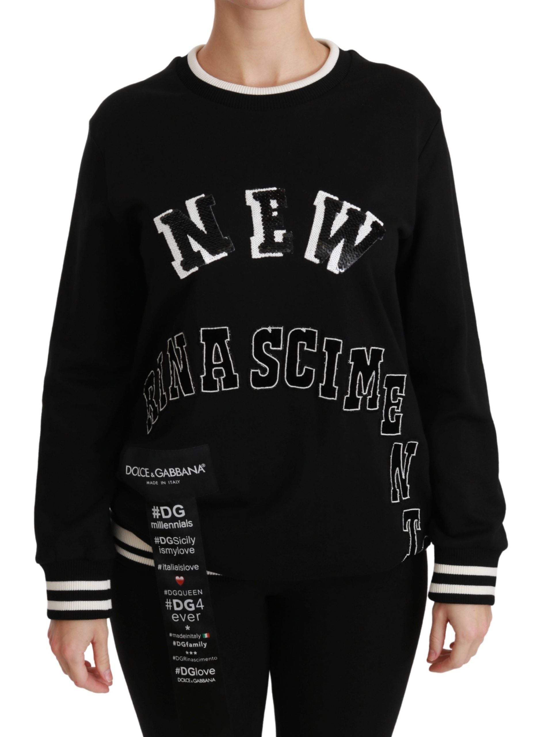 Chic Black Sequined Cotton Sweater - ventzia
