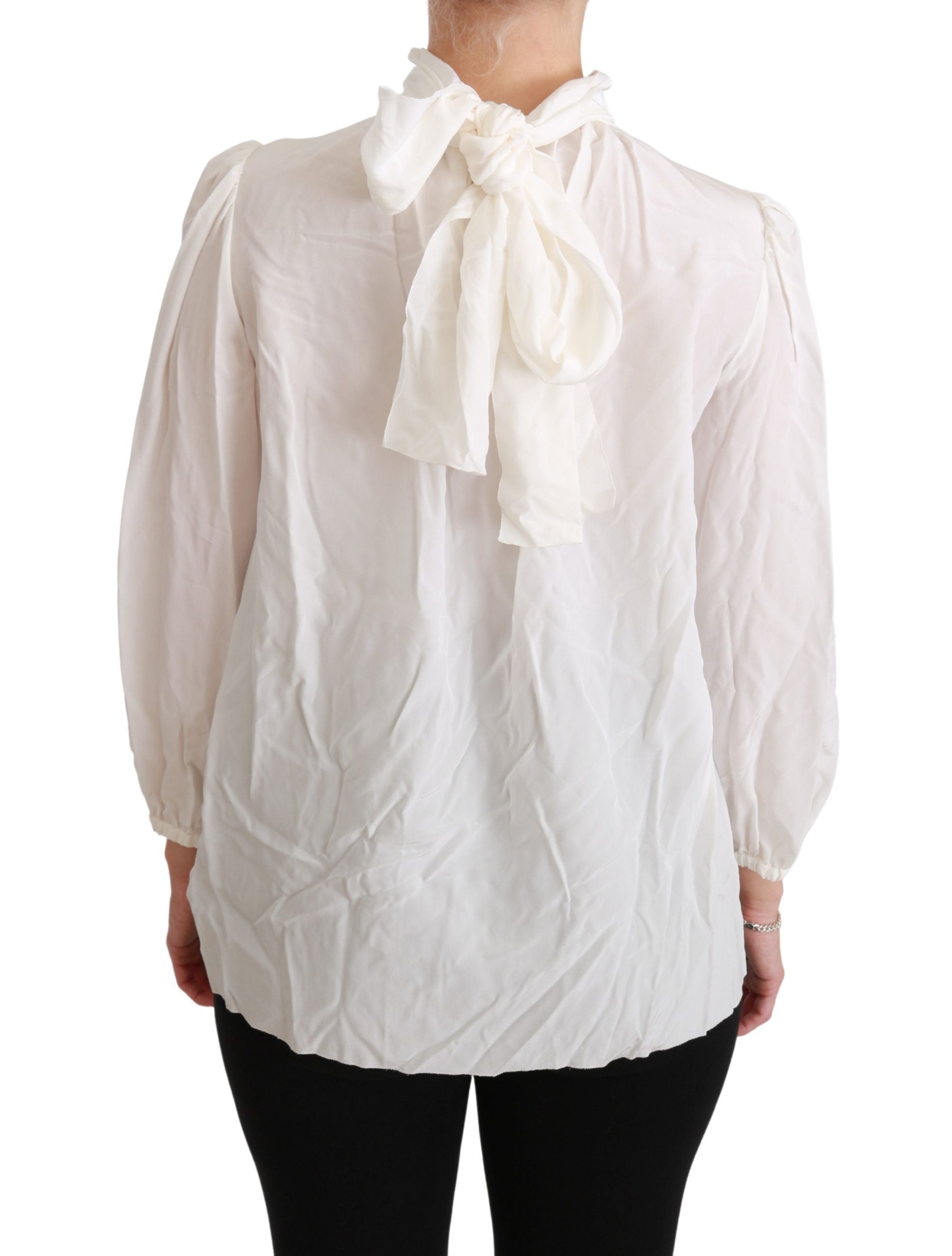 Elegant White Silk Turtle Neck Blouse - ventzia