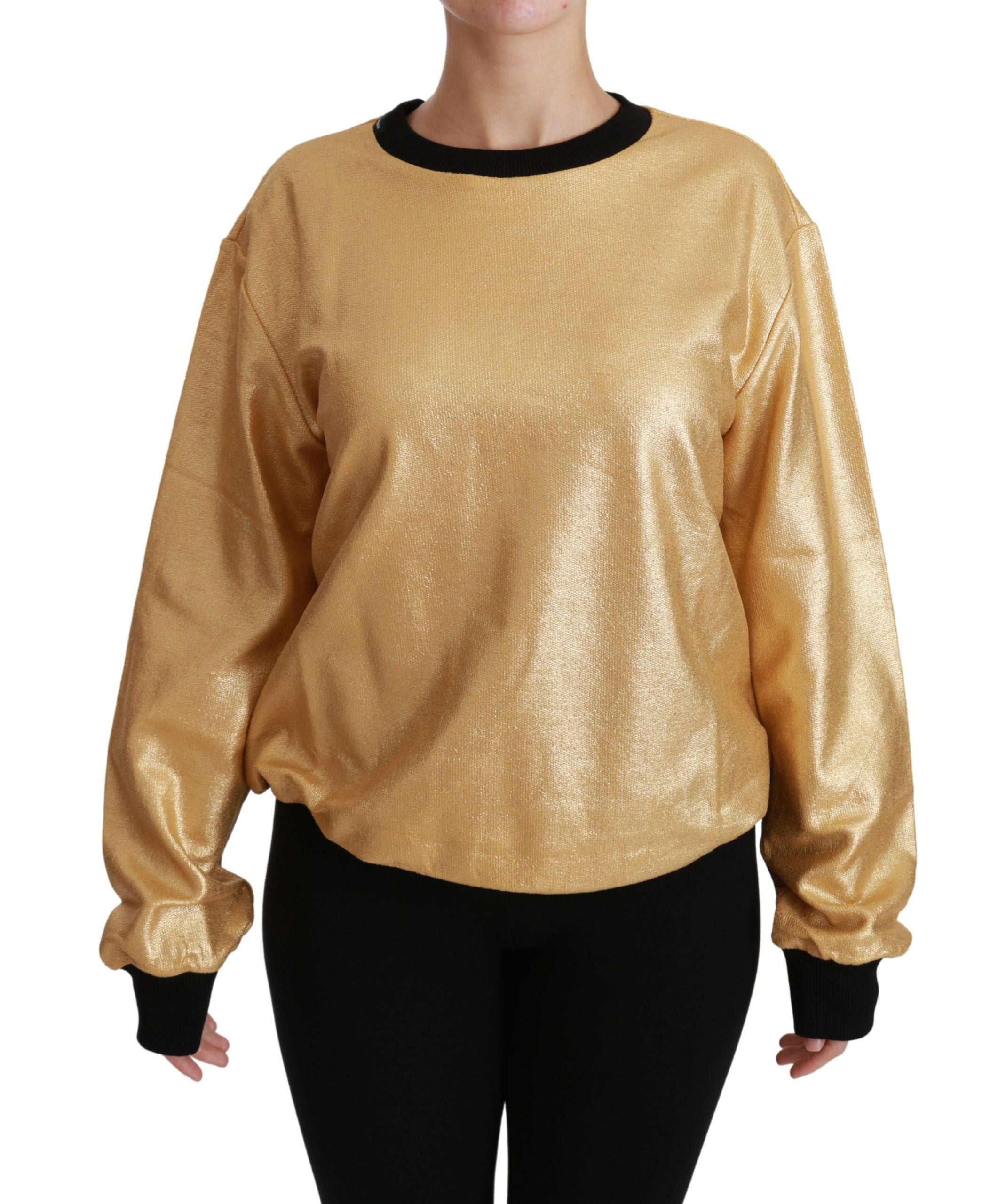 Elegant Gold Crew Neck Cotton Sweater - ventzia