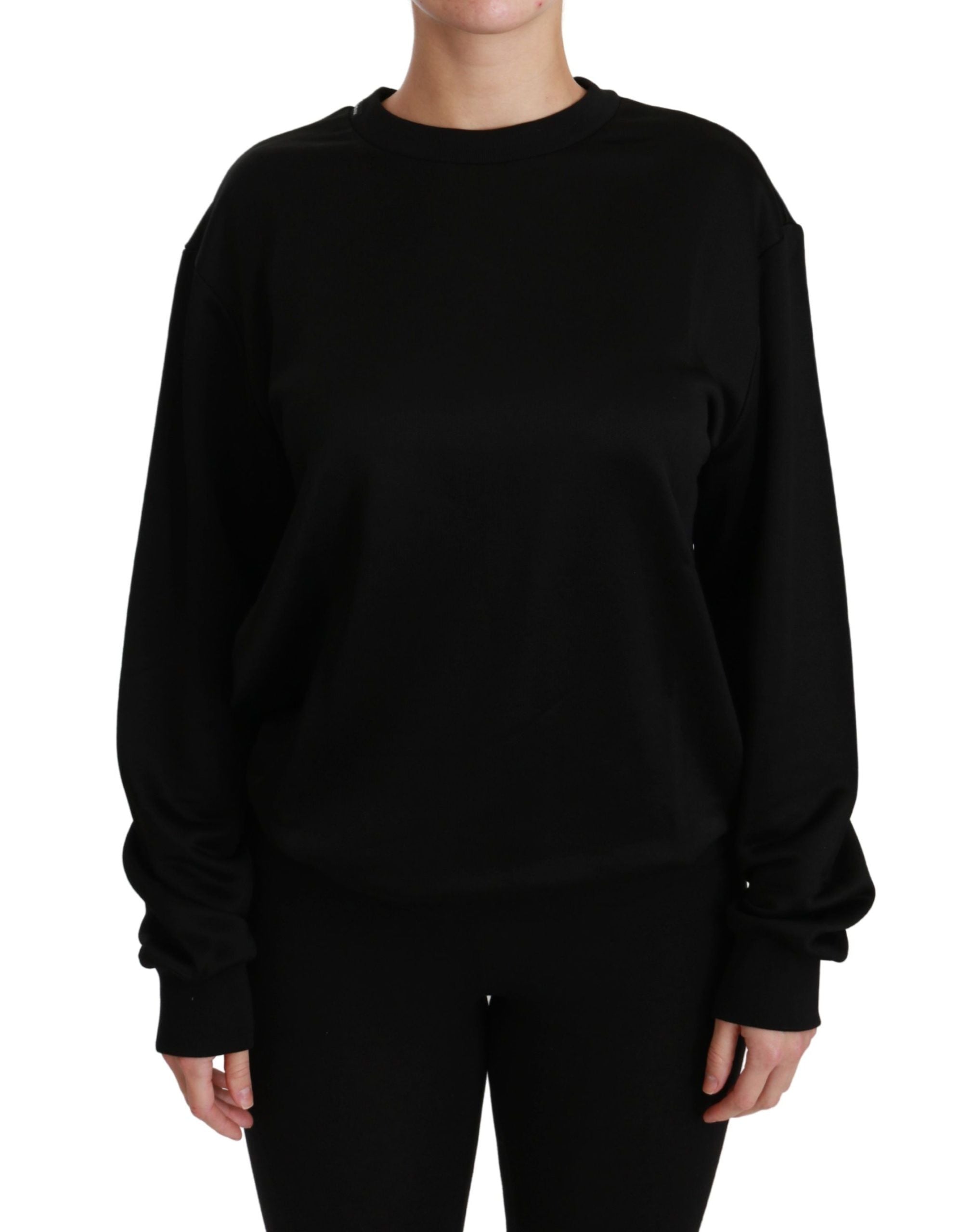 Elegant Black Cotton Crew Neck Pullover Sweater - ventzia