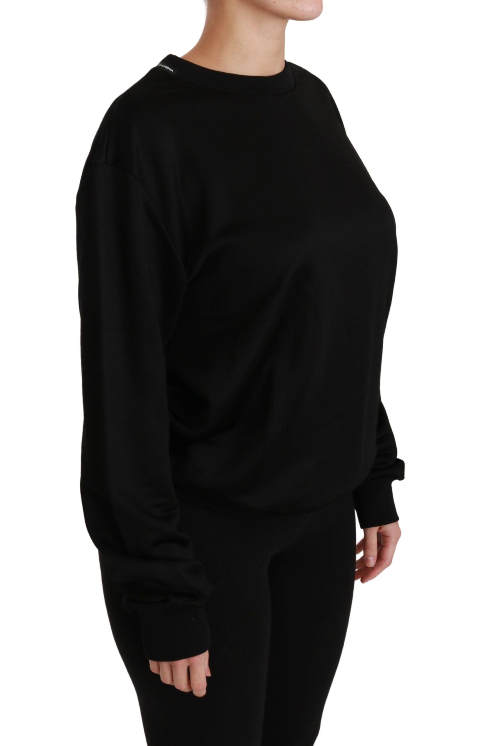 Elegant Black Cotton Crew Neck Pullover Sweater - ventzia