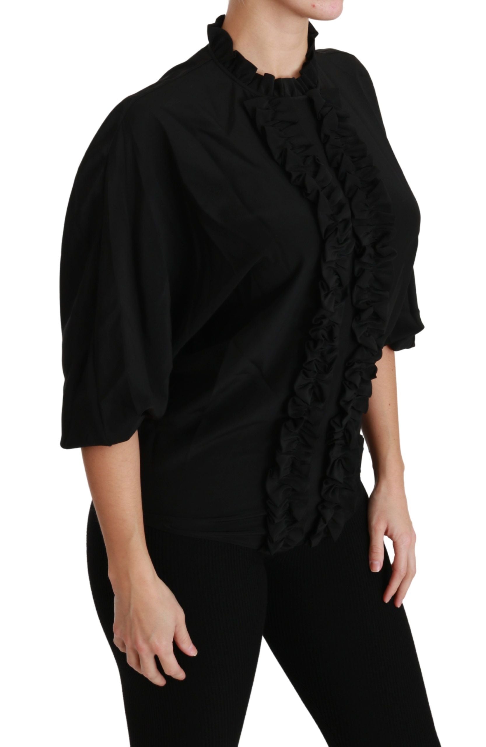 Elegant Black Silk Short Sleeve Blouse - ventzia