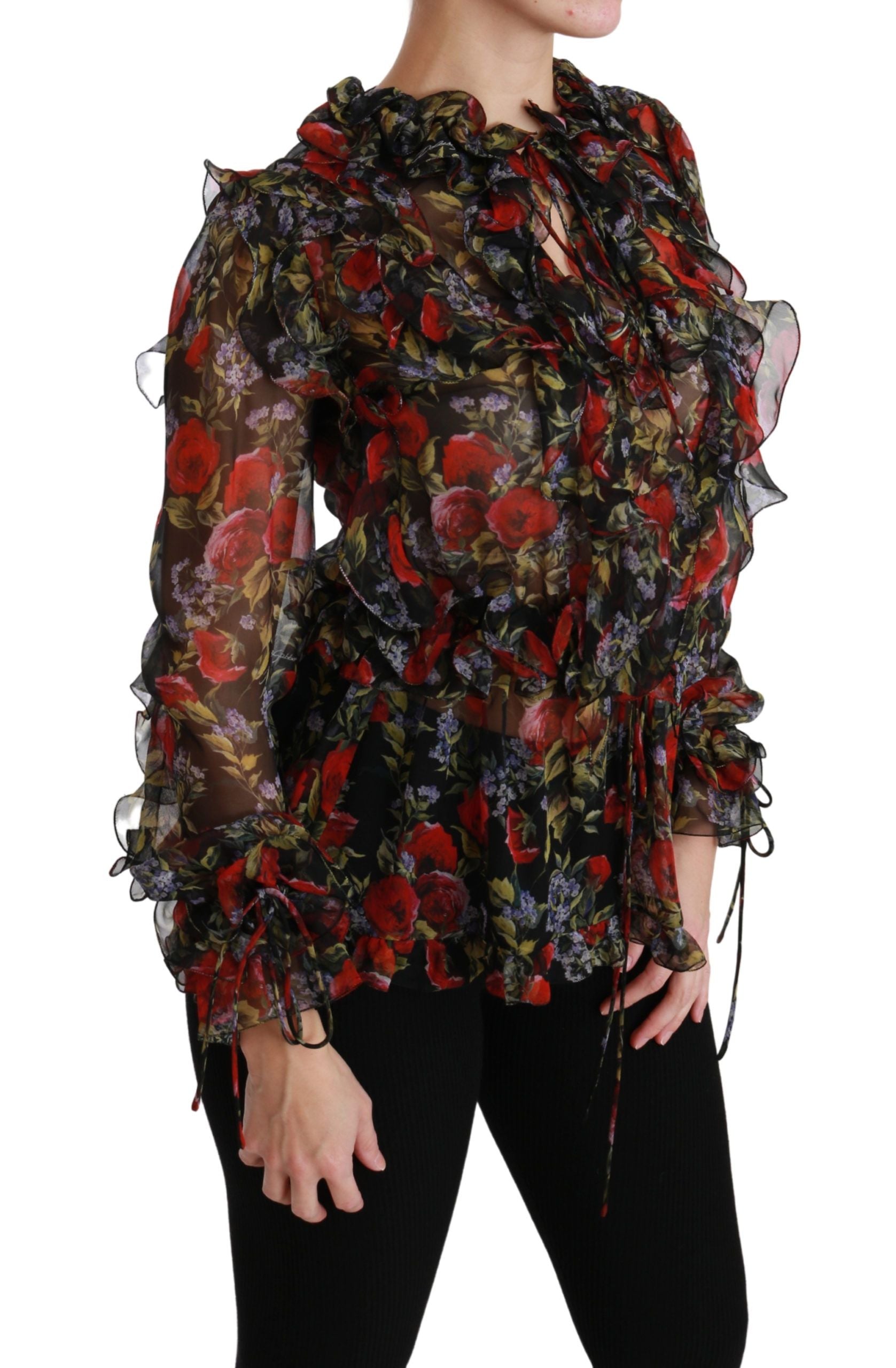 Elegant Floral Silk Long Sleeve Blouse - ventzia