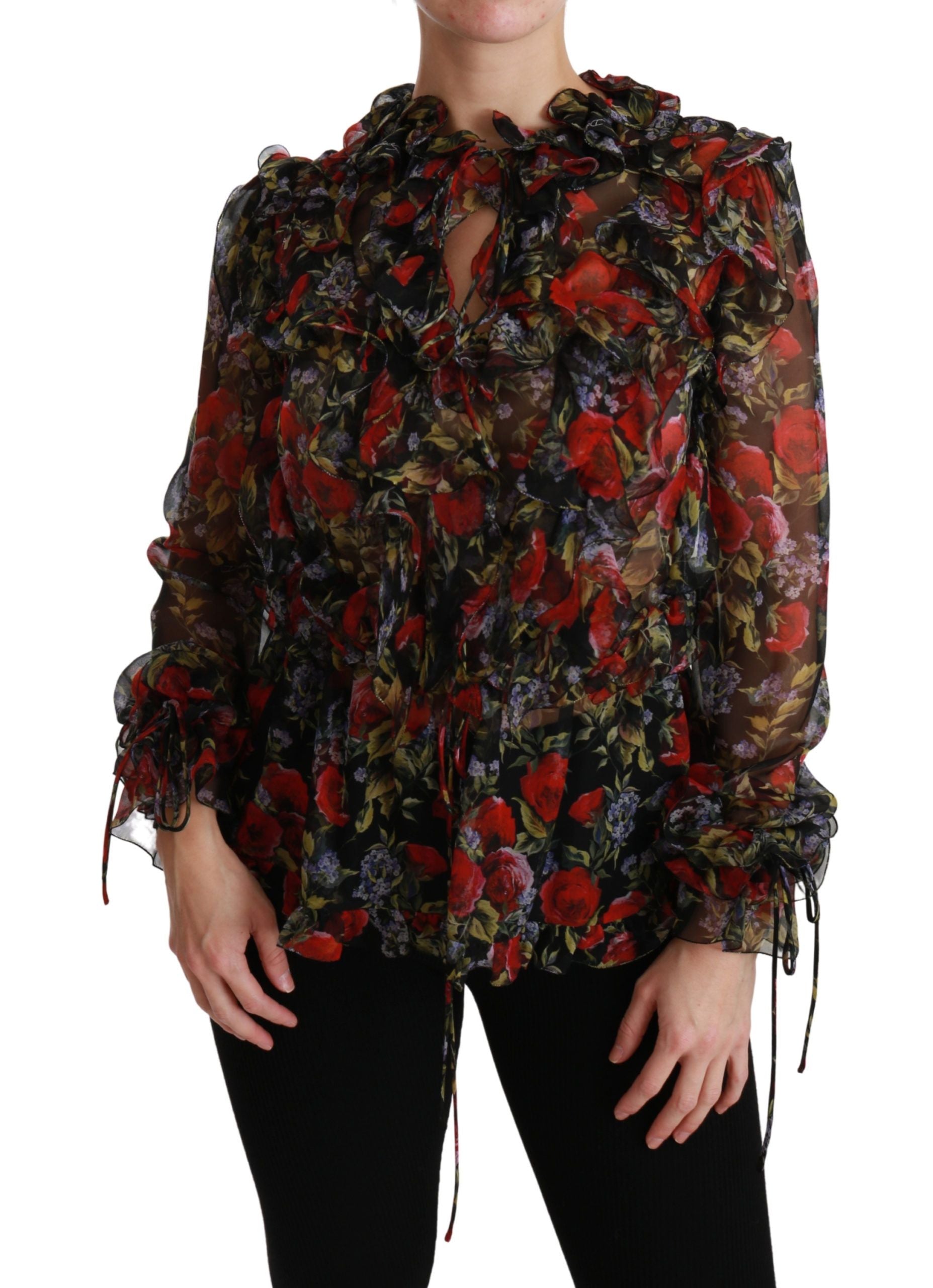 Elegant Floral Silk Long Sleeve Blouse - ventzia