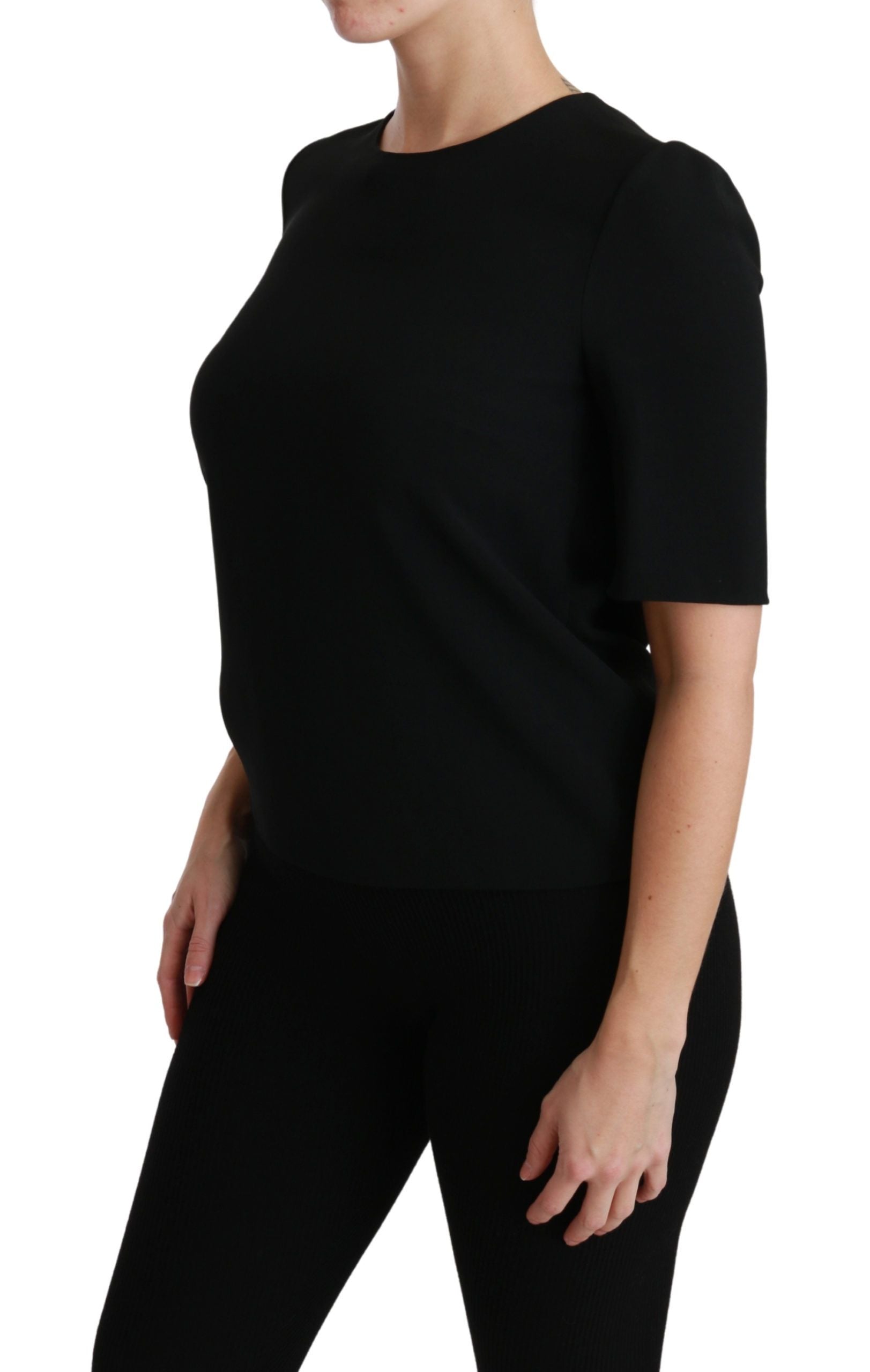 Elegant Black Stretch Blouse Top - ventzia