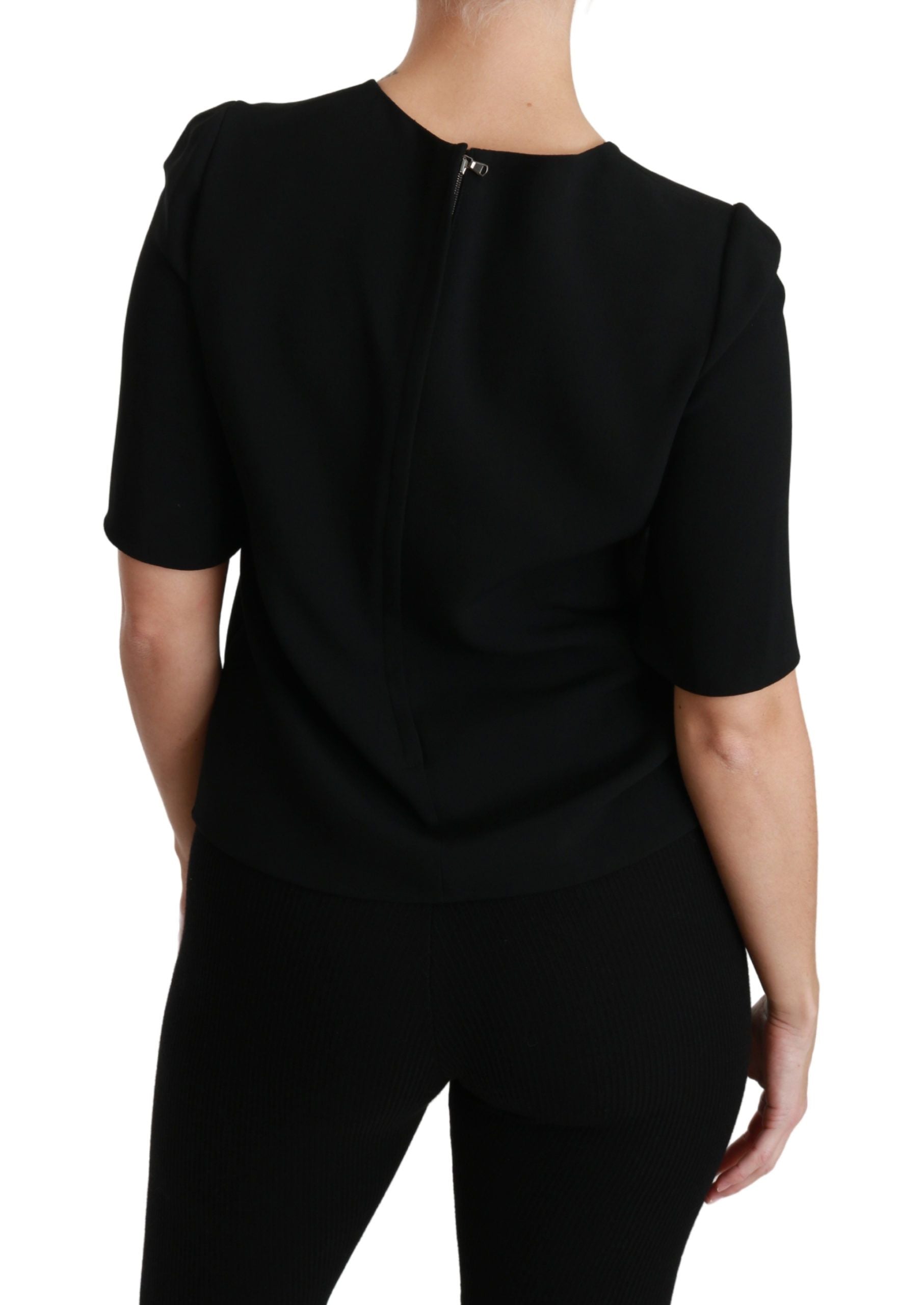 Elegant Black Stretch Blouse Top - ventzia
