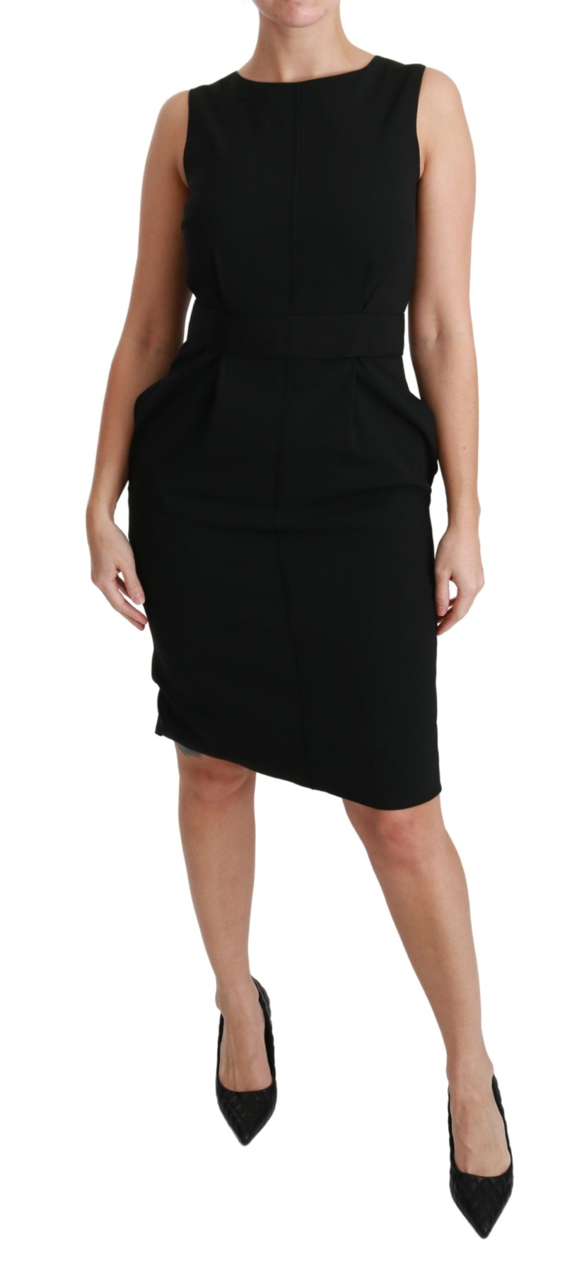 Elegant Knee-Length Sheath Dress in Black - ventzia