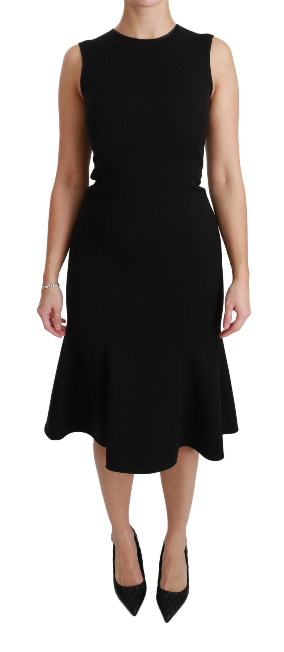 Elegant Black Fit Flare Wool Blend Dress - ventzia