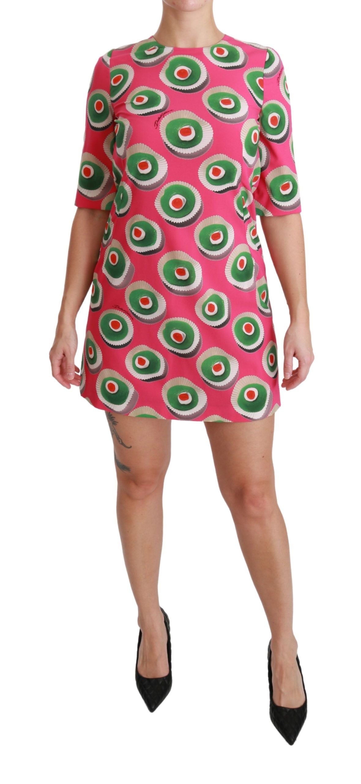 Pink Sicily Cupcake Shift Mini Dress - ventzia