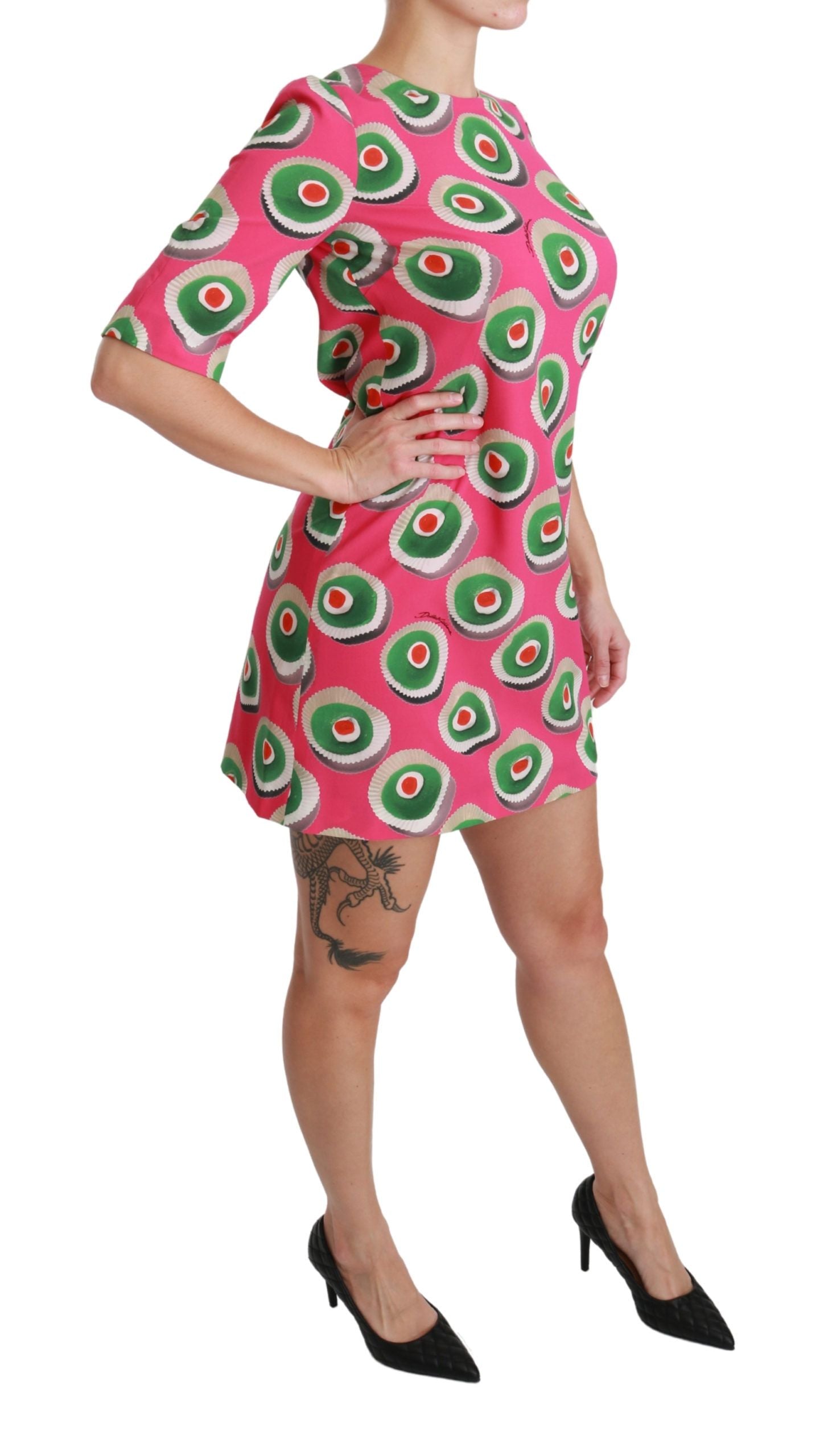 Pink Sicily Cupcake Shift Mini Dress - ventzia
