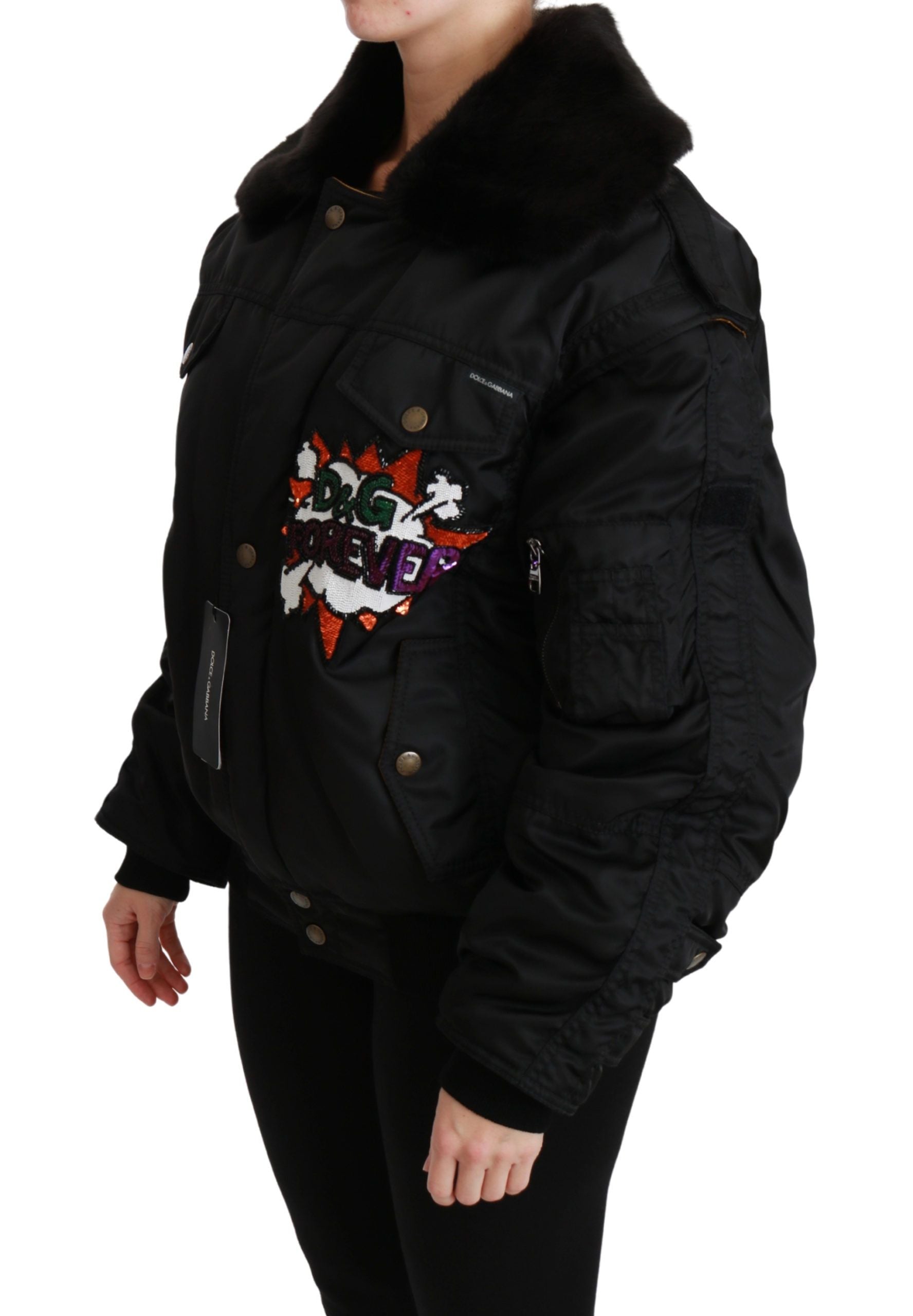 Elegant Black Bomber Jacket with Detachable Features - ventzia