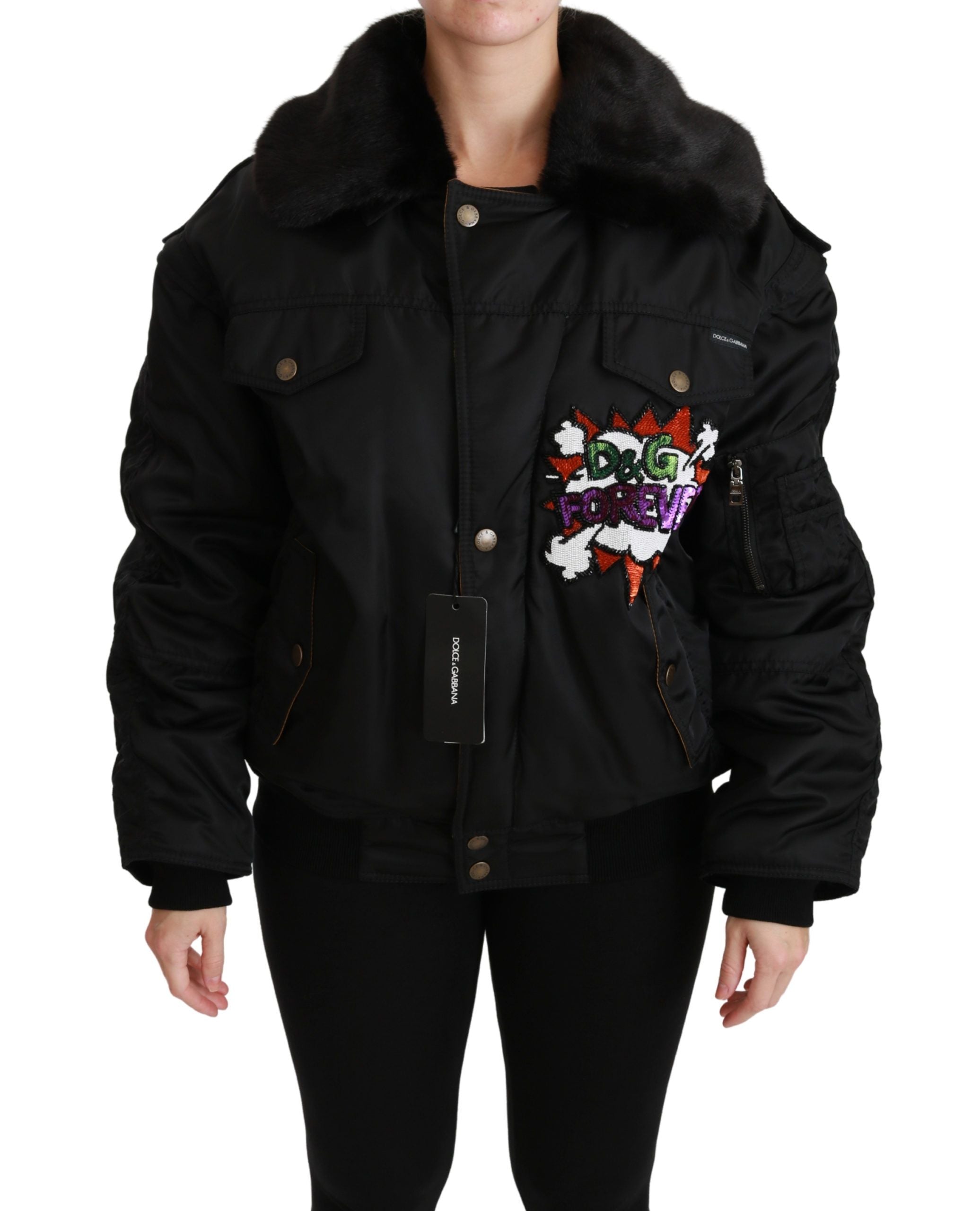 Elegant Black Bomber Jacket with Detachable Features - ventzia